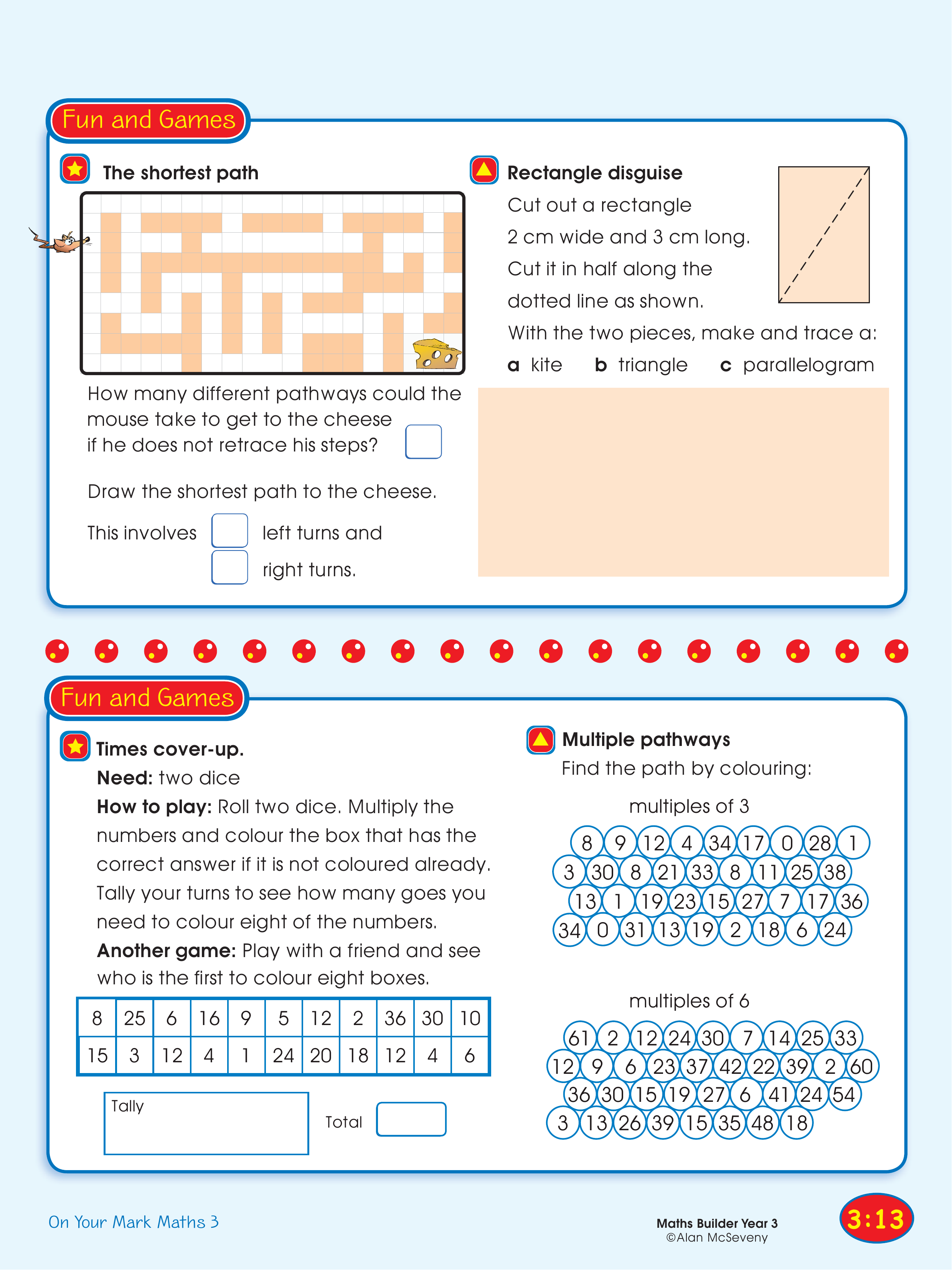 The shortest path, Rectangle disguise/Times cover-up, Multiple pathways — worksheet preview