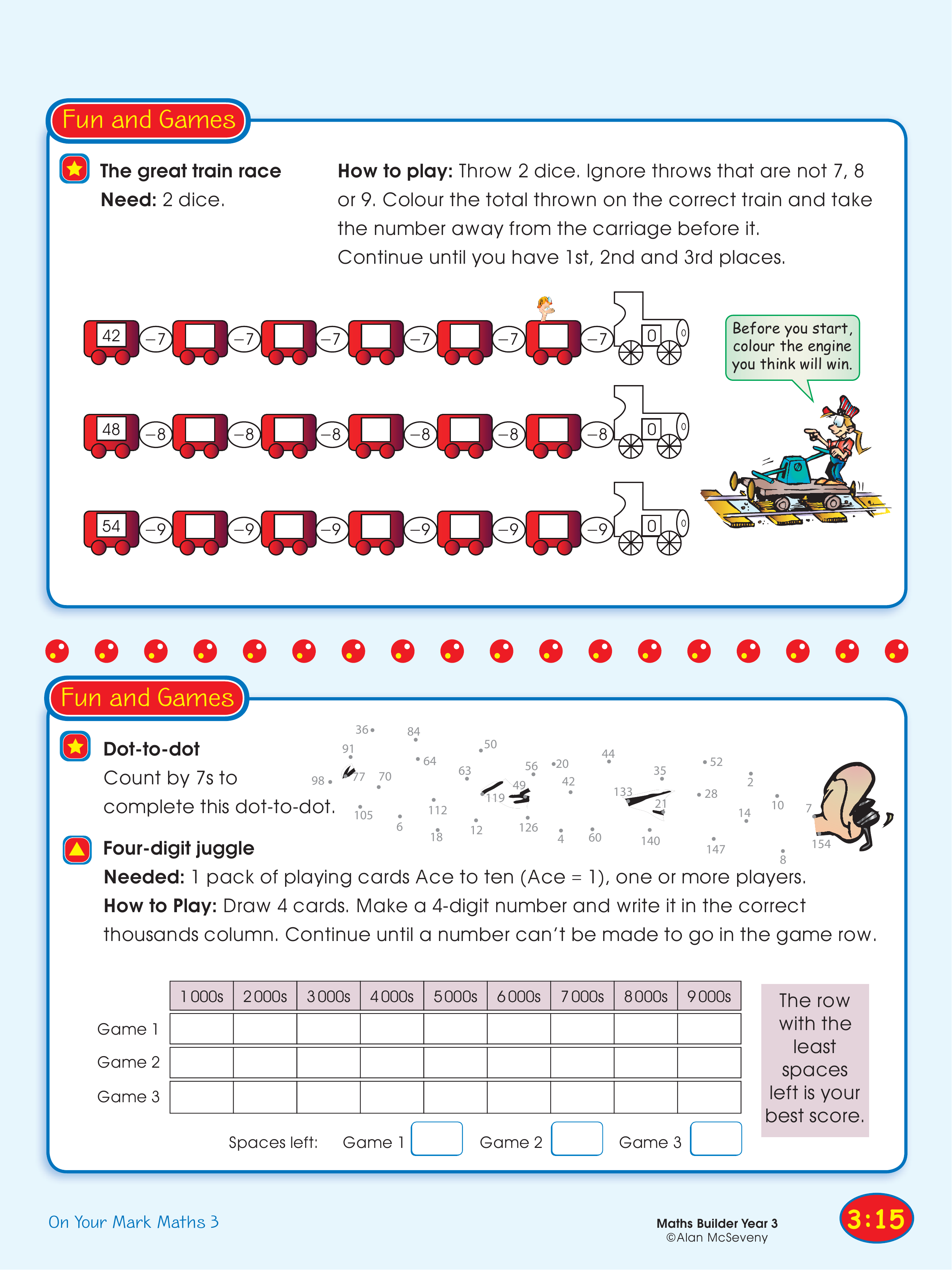 The great train race/Dot -to-dot,Four-digit juggle — worksheet preview