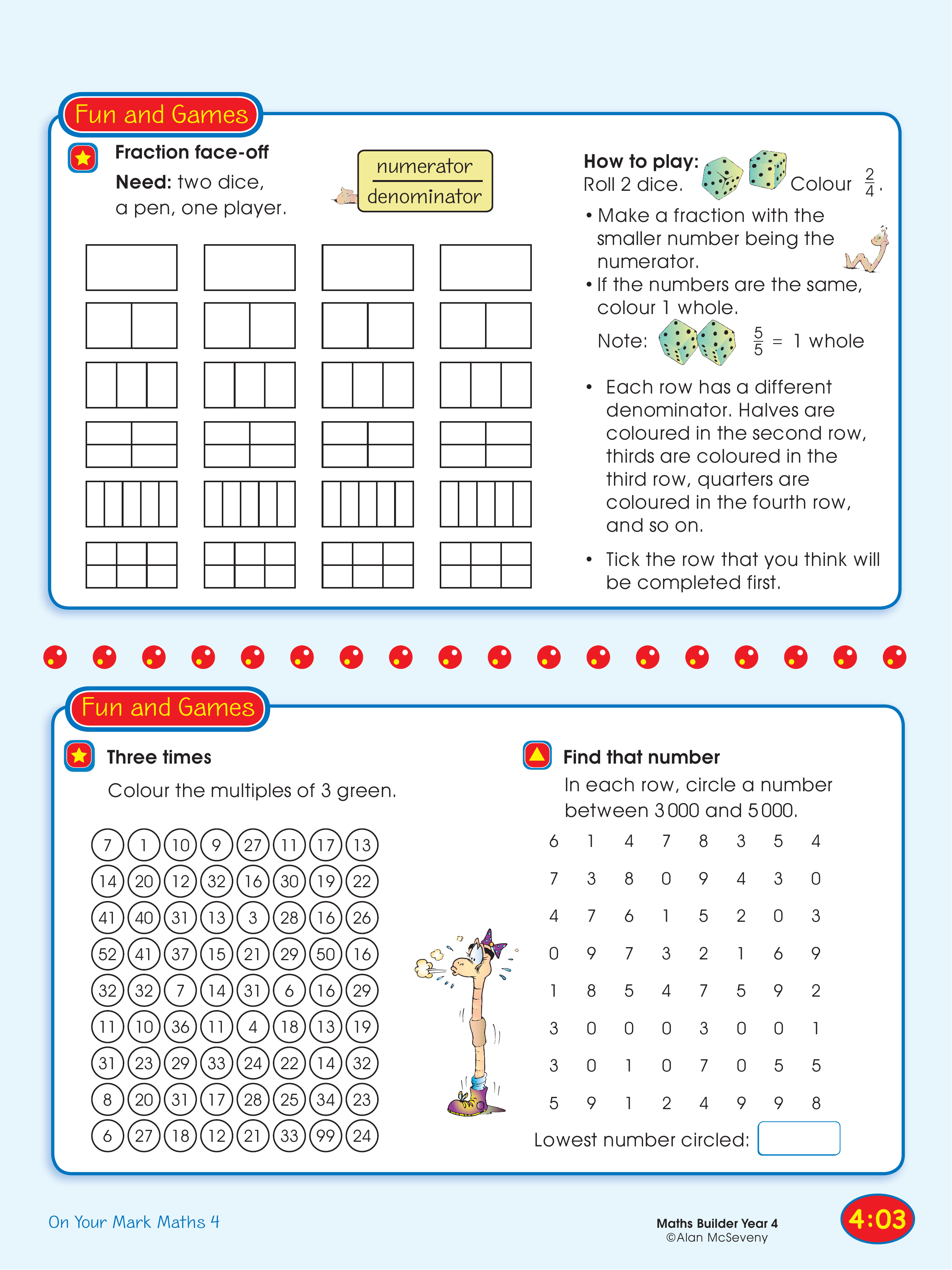 Fraction face-off/Three times, Find that number — worksheet preview