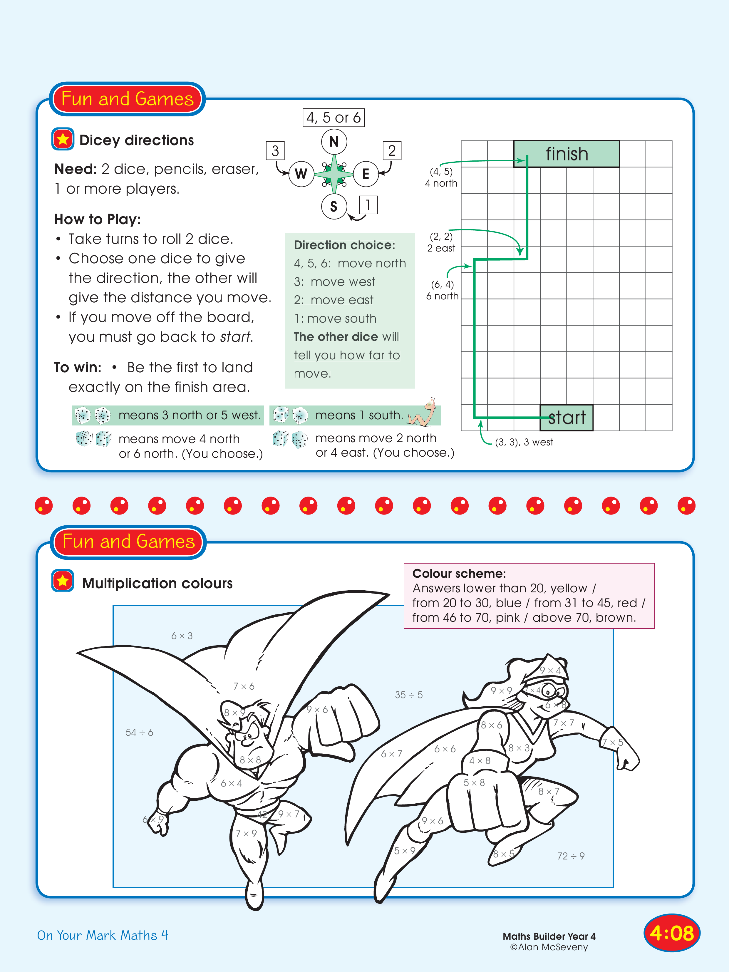 Dicey directions/Multiplication colours — worksheet preview