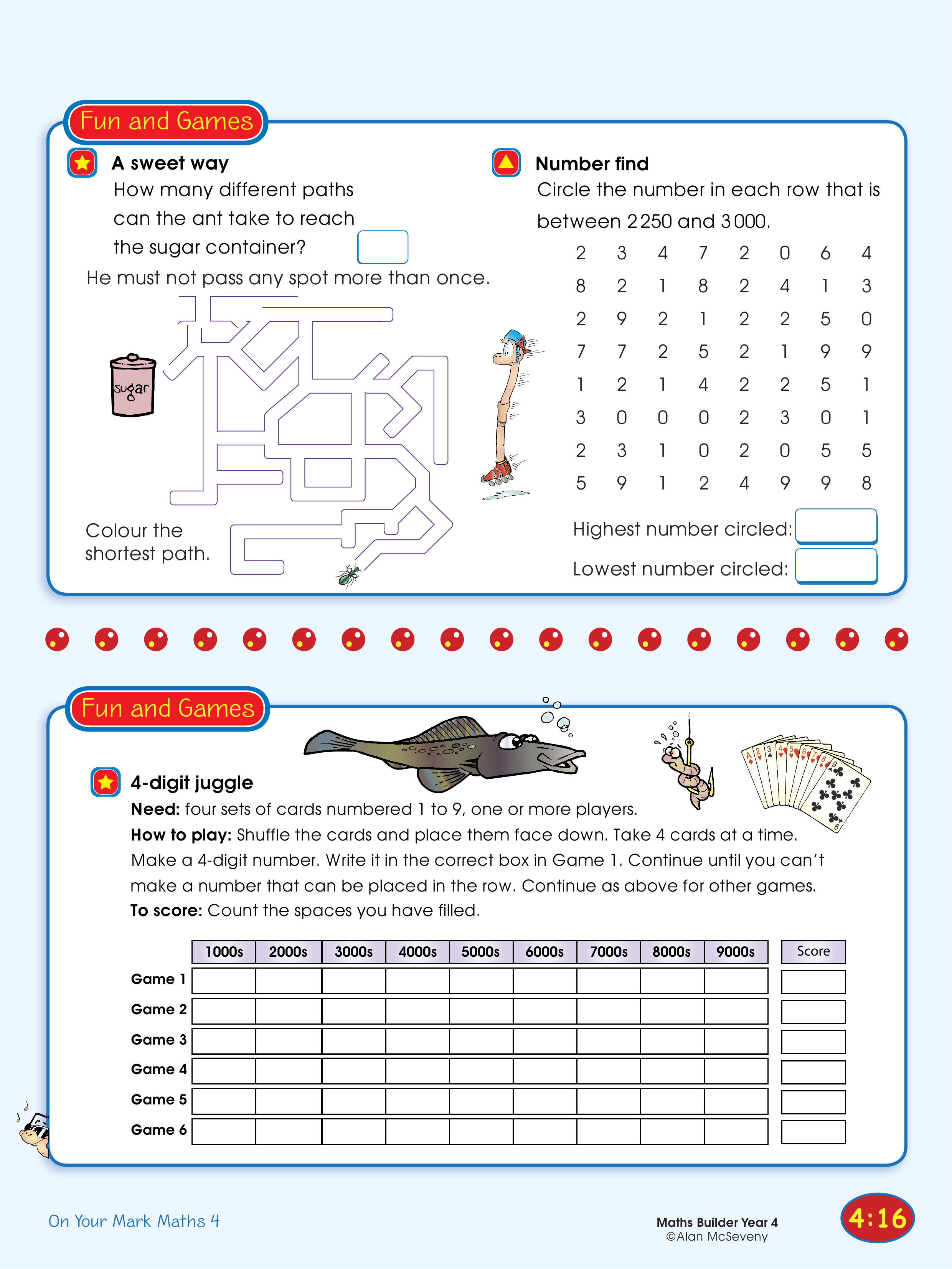 A sweet way, Number find/4-digit juggle — worksheet preview