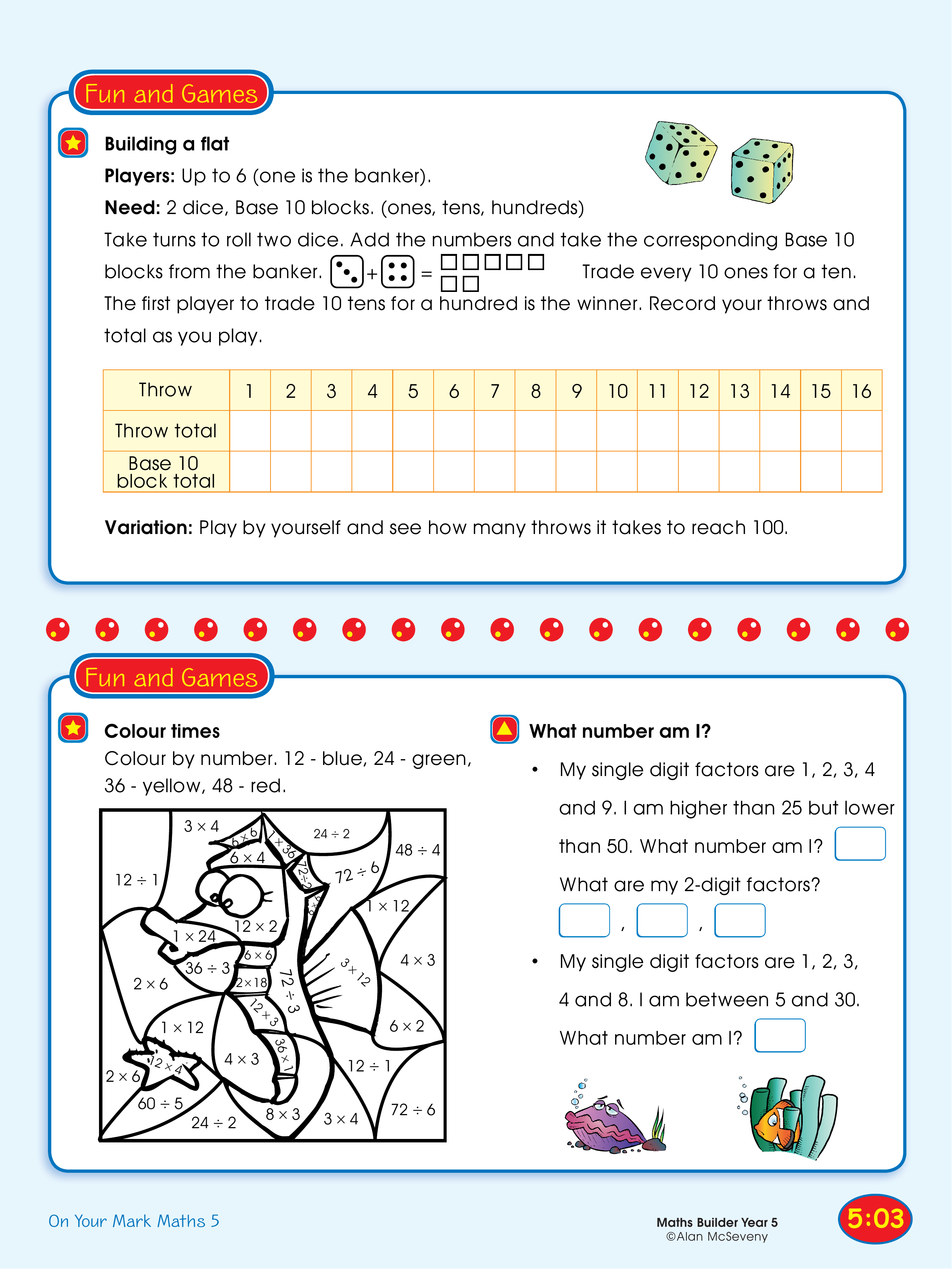 Building a flat, Colour times/What number am I? — worksheet preview