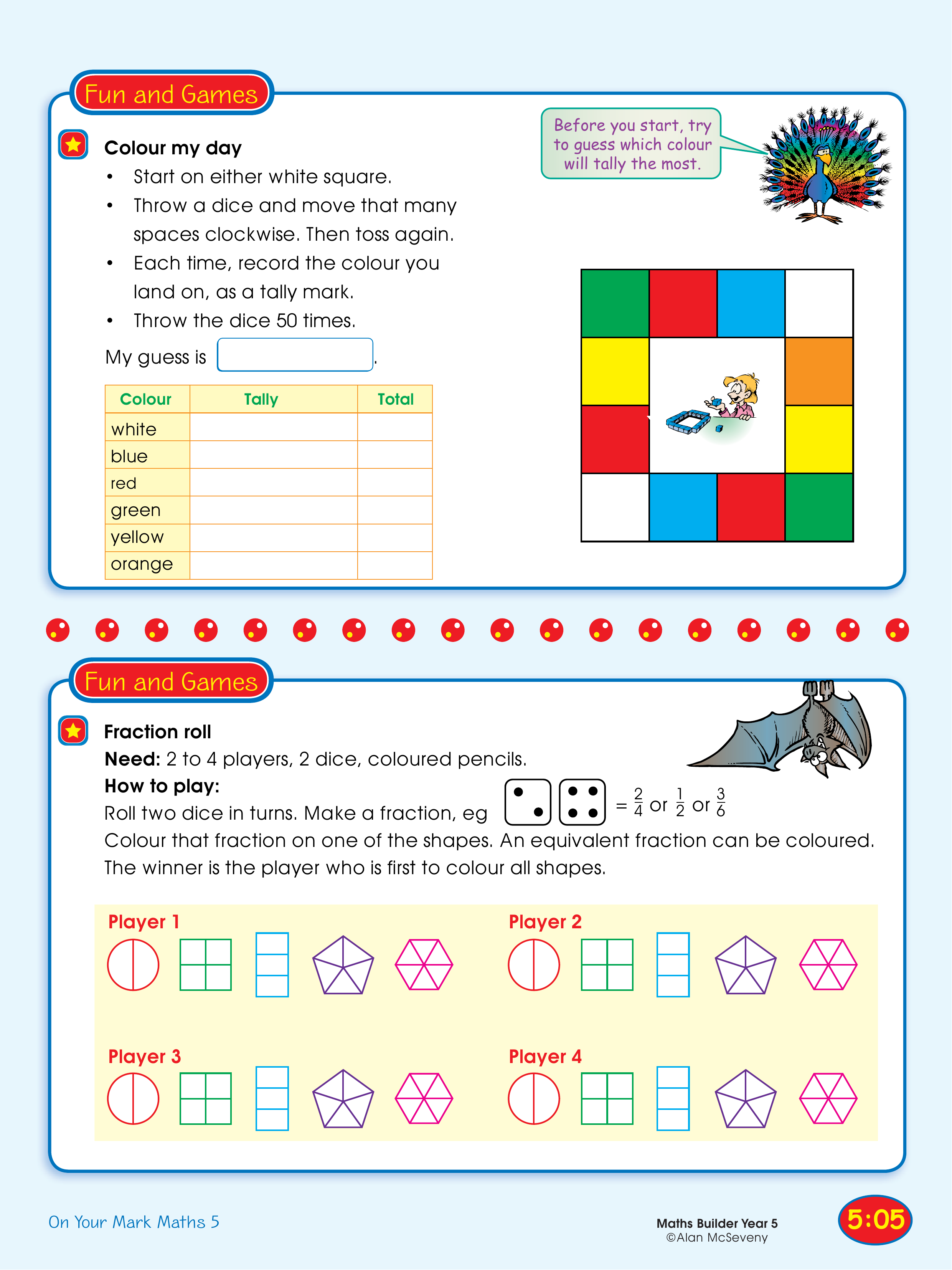 Colour my day/Fraction roll — worksheet preview
