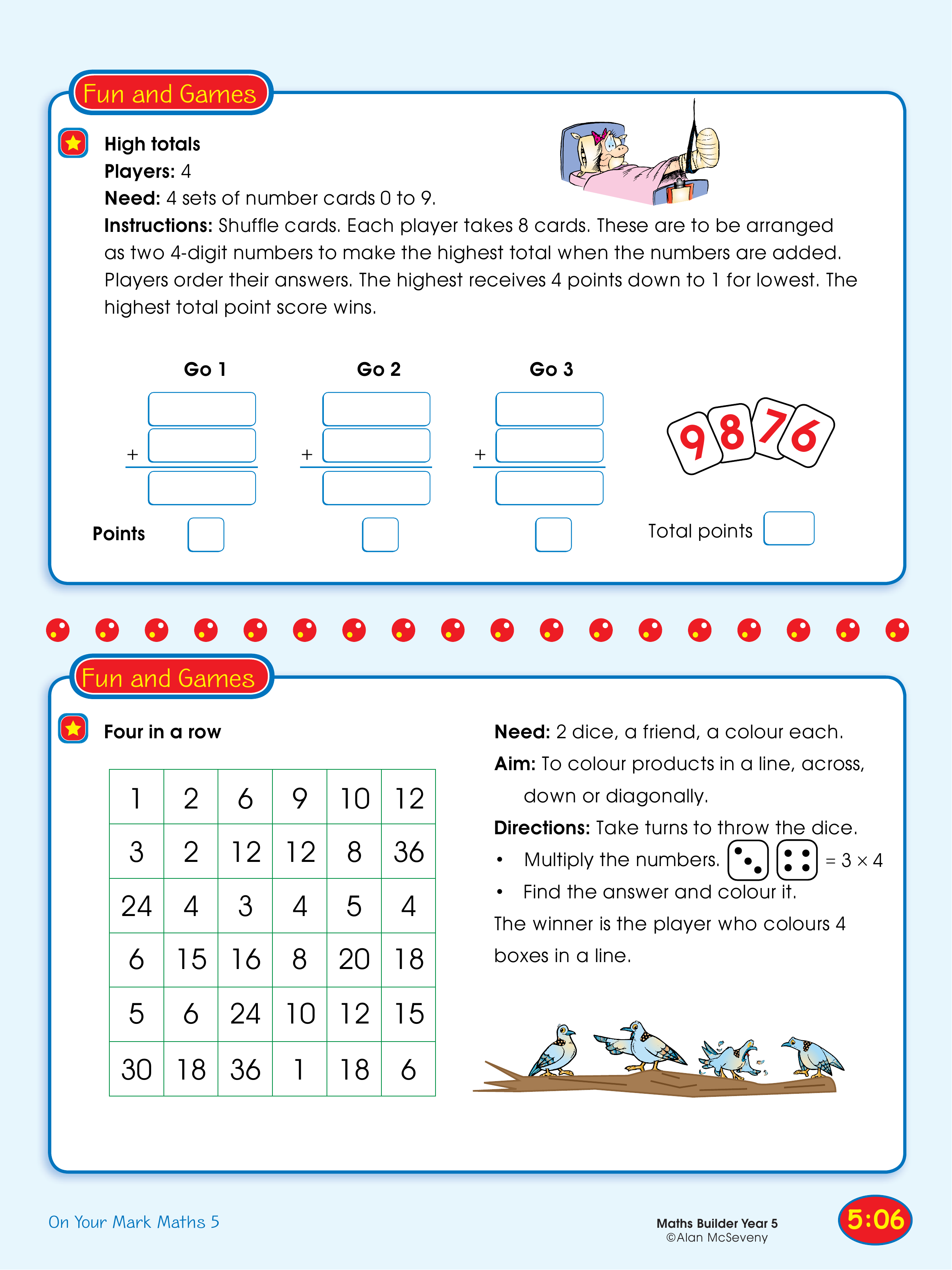 High totals/Four in a row — worksheet preview