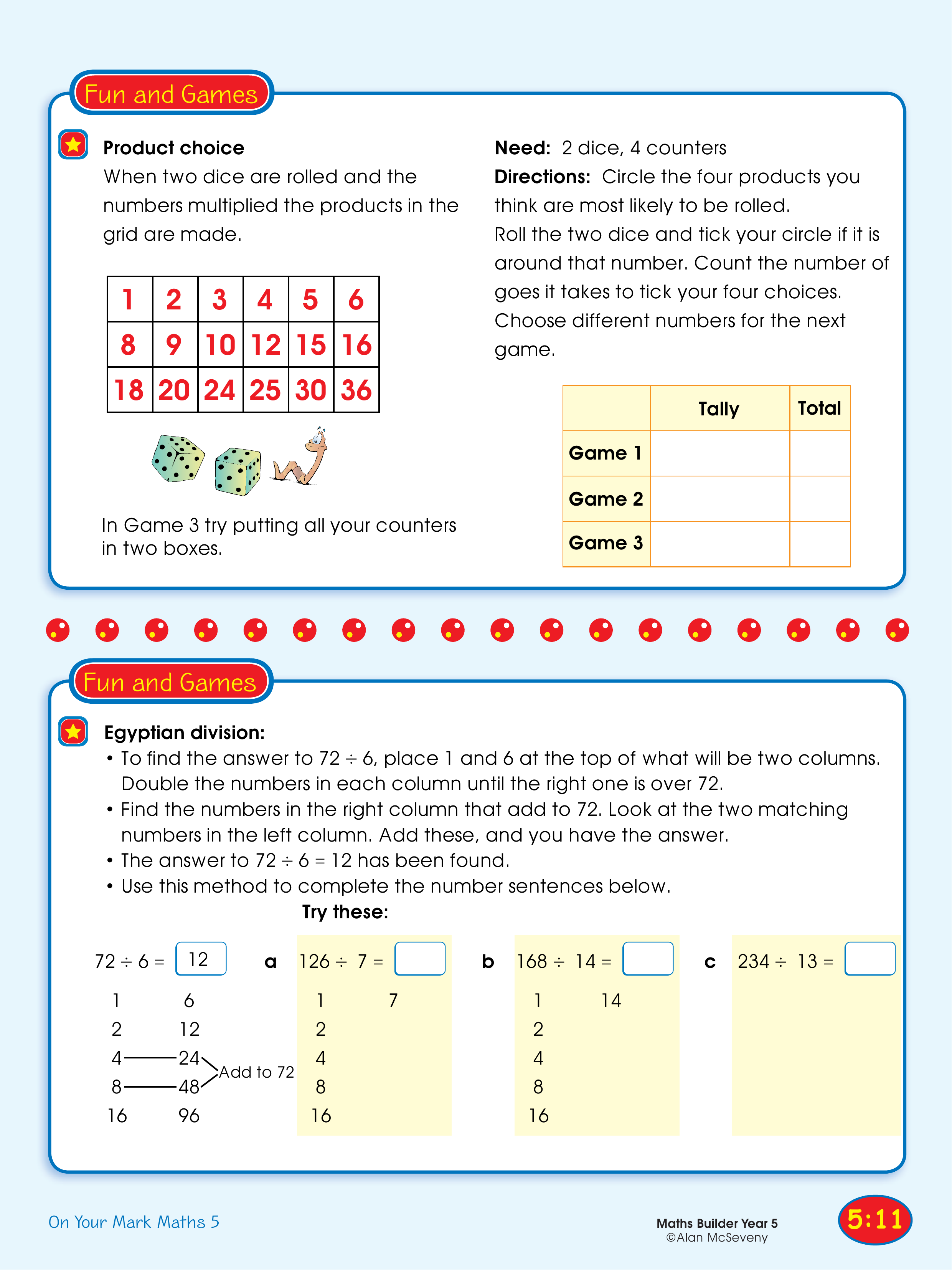 Product choice/Egyptian division — worksheet preview
