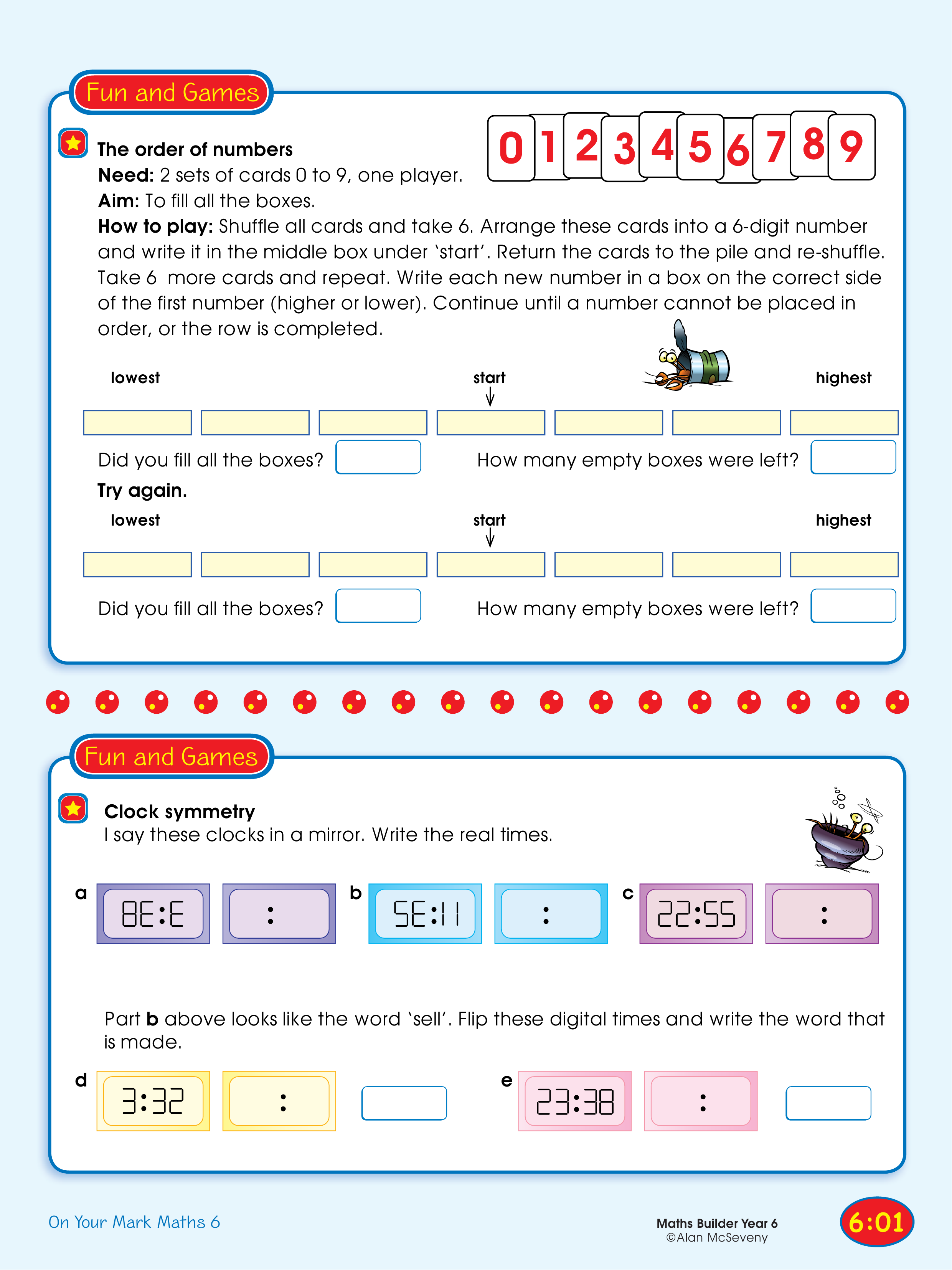 The order of numbers/Clock symmetry — worksheet preview