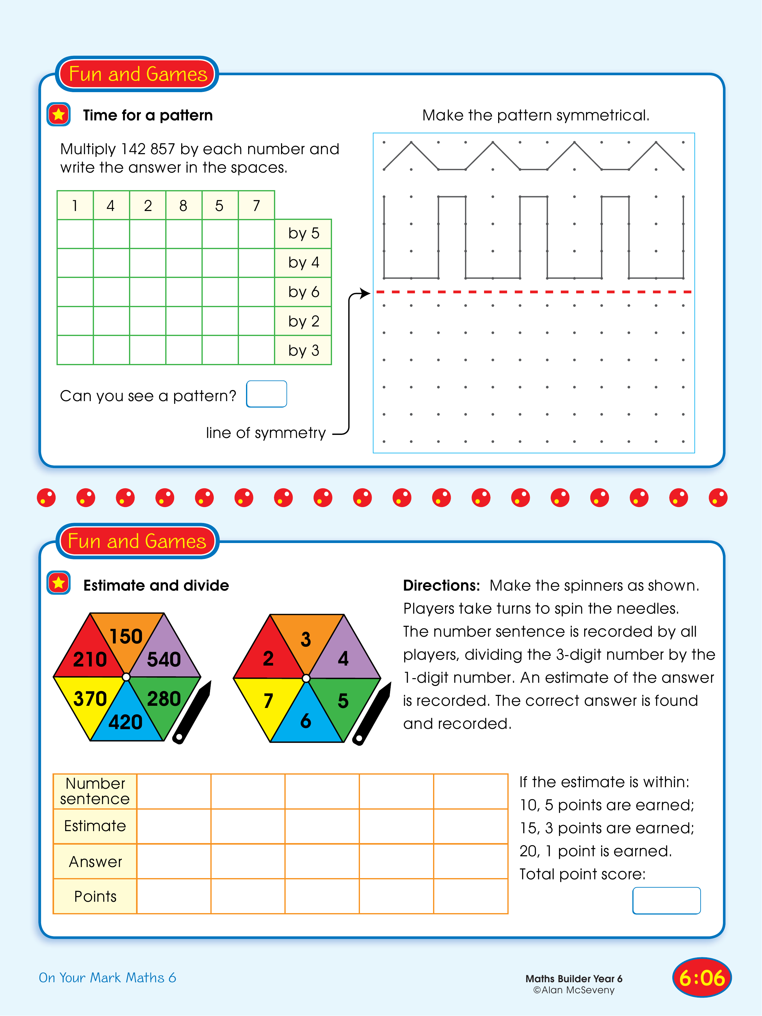 Time for a pattern/Estimate and divide — worksheet preview