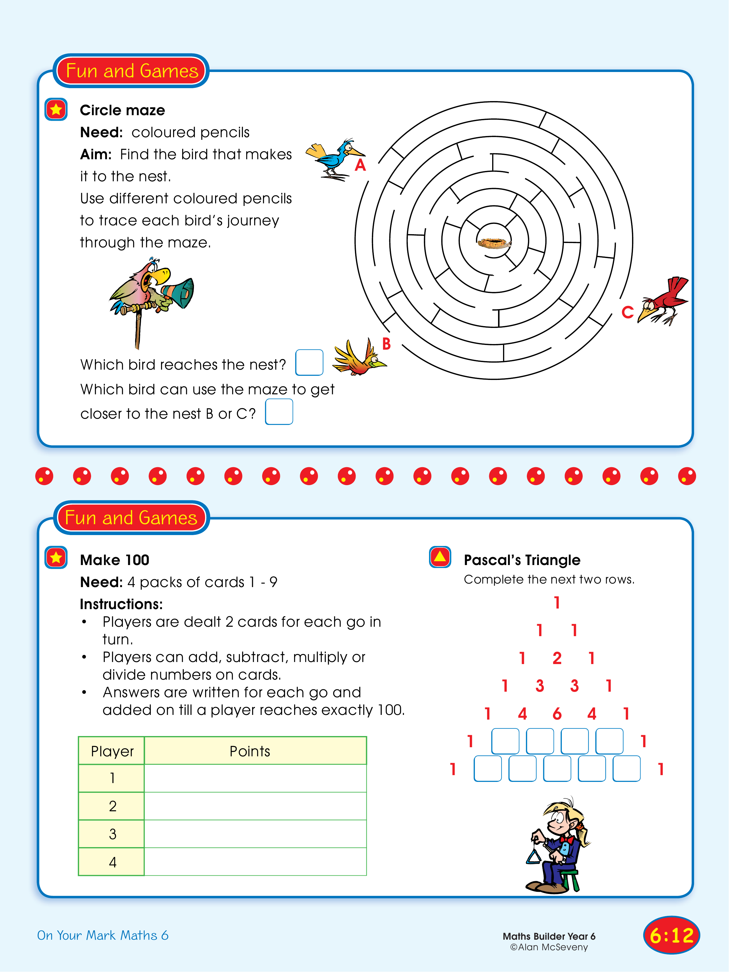 Circle maze/Make 100, Pascal's triangle — worksheet preview