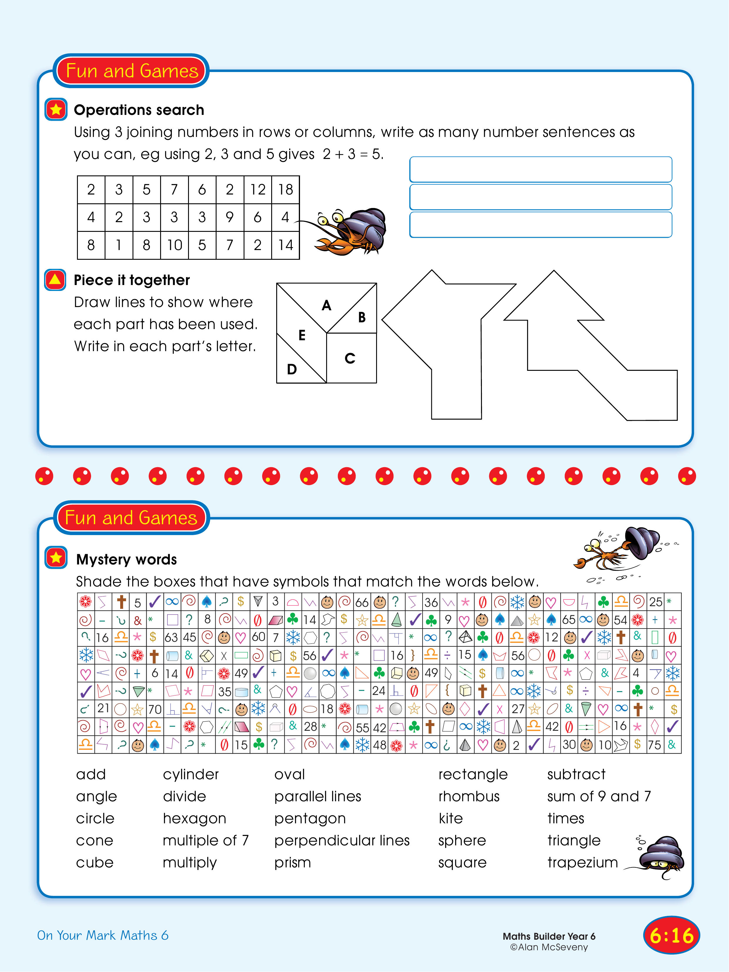 Operations search/Piece it together/Mystery words — worksheet preview