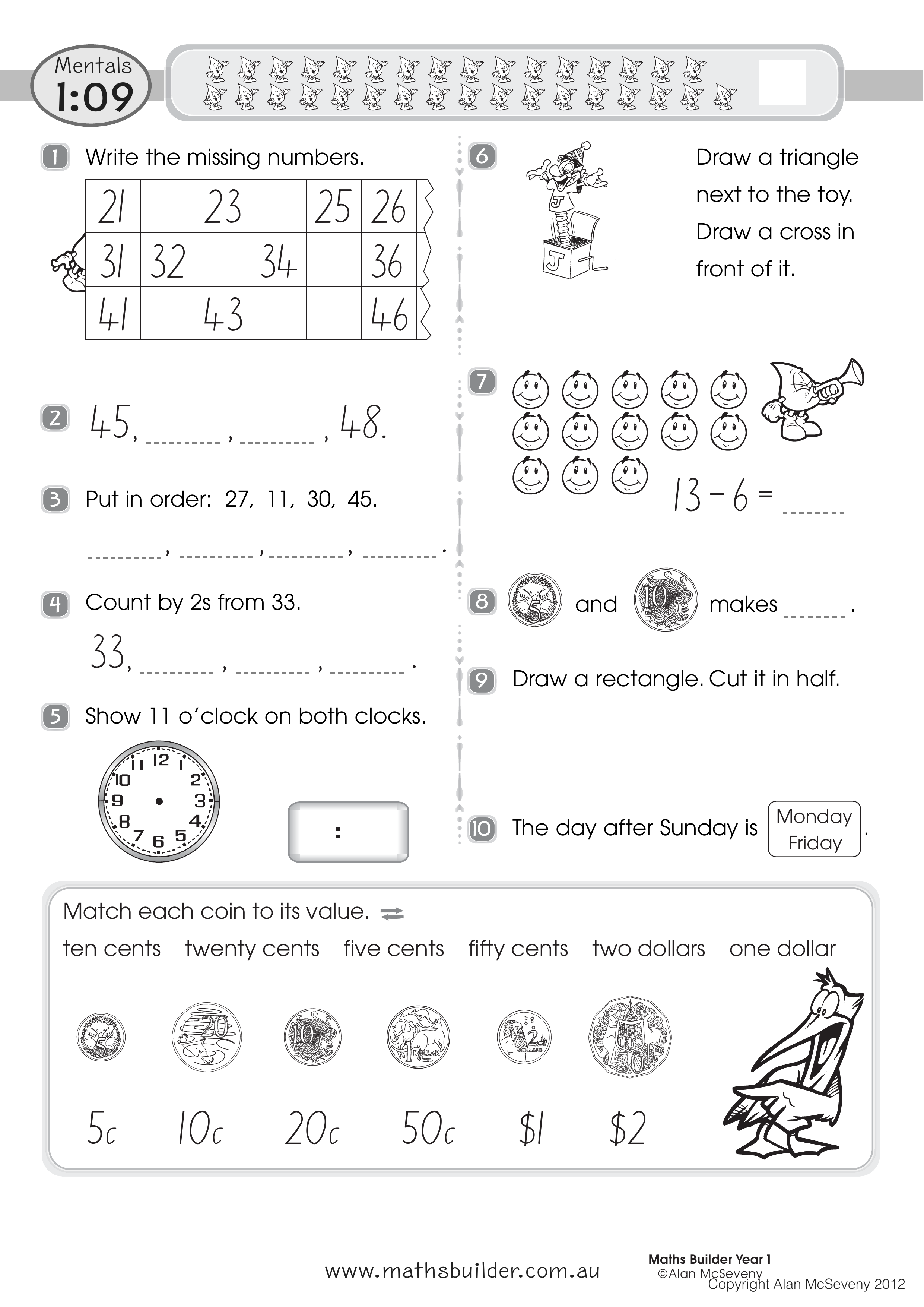 Mentals 1:09 — worksheet preview