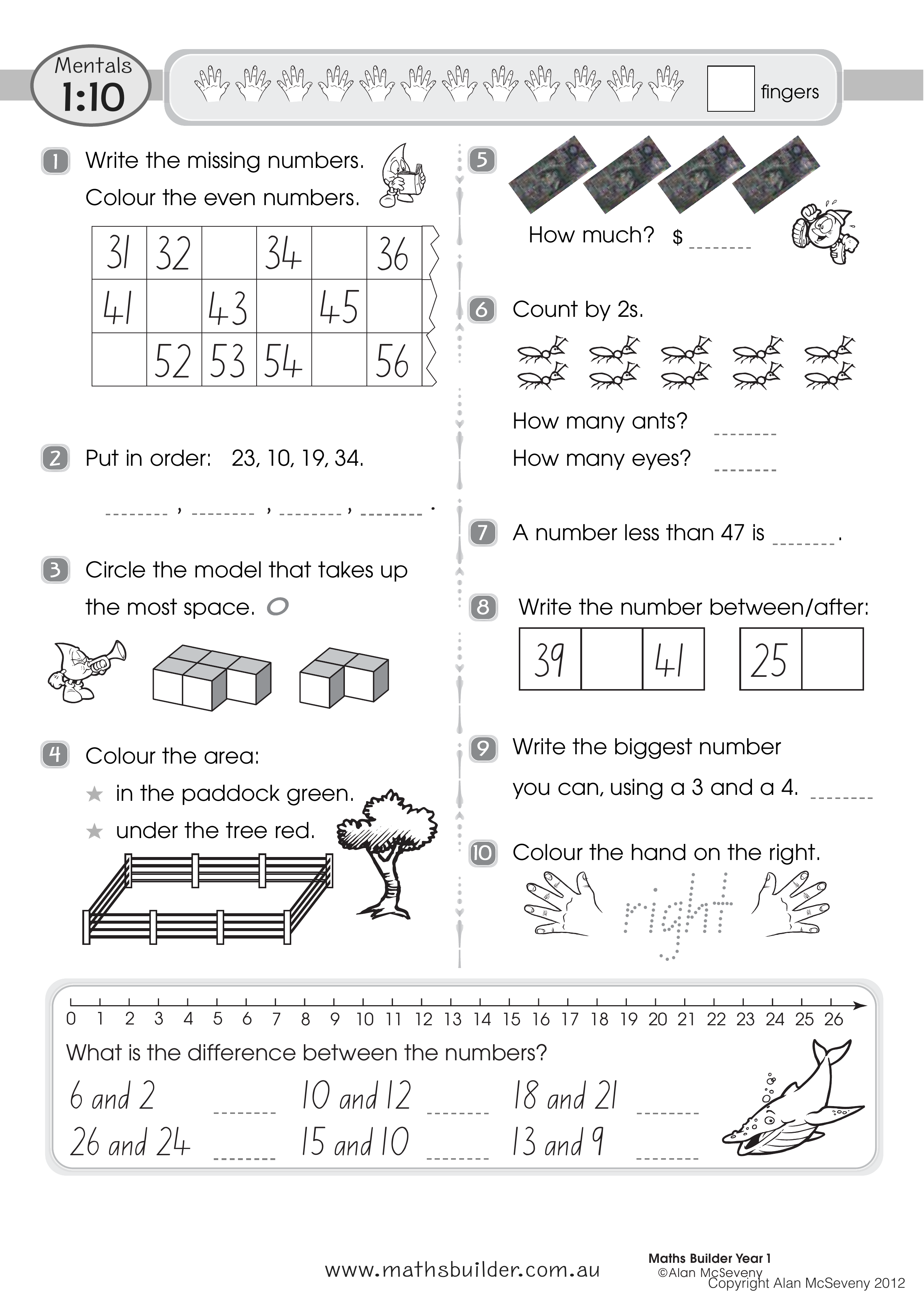 Mentals 1:10 — worksheet preview