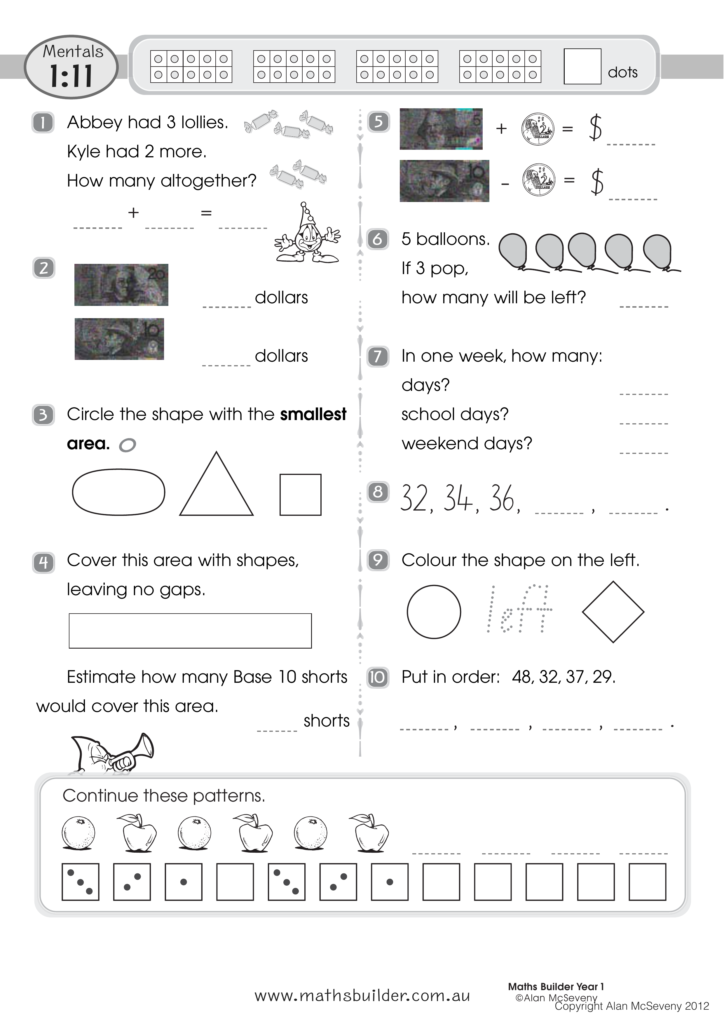 Mentals 1:11 — worksheet preview