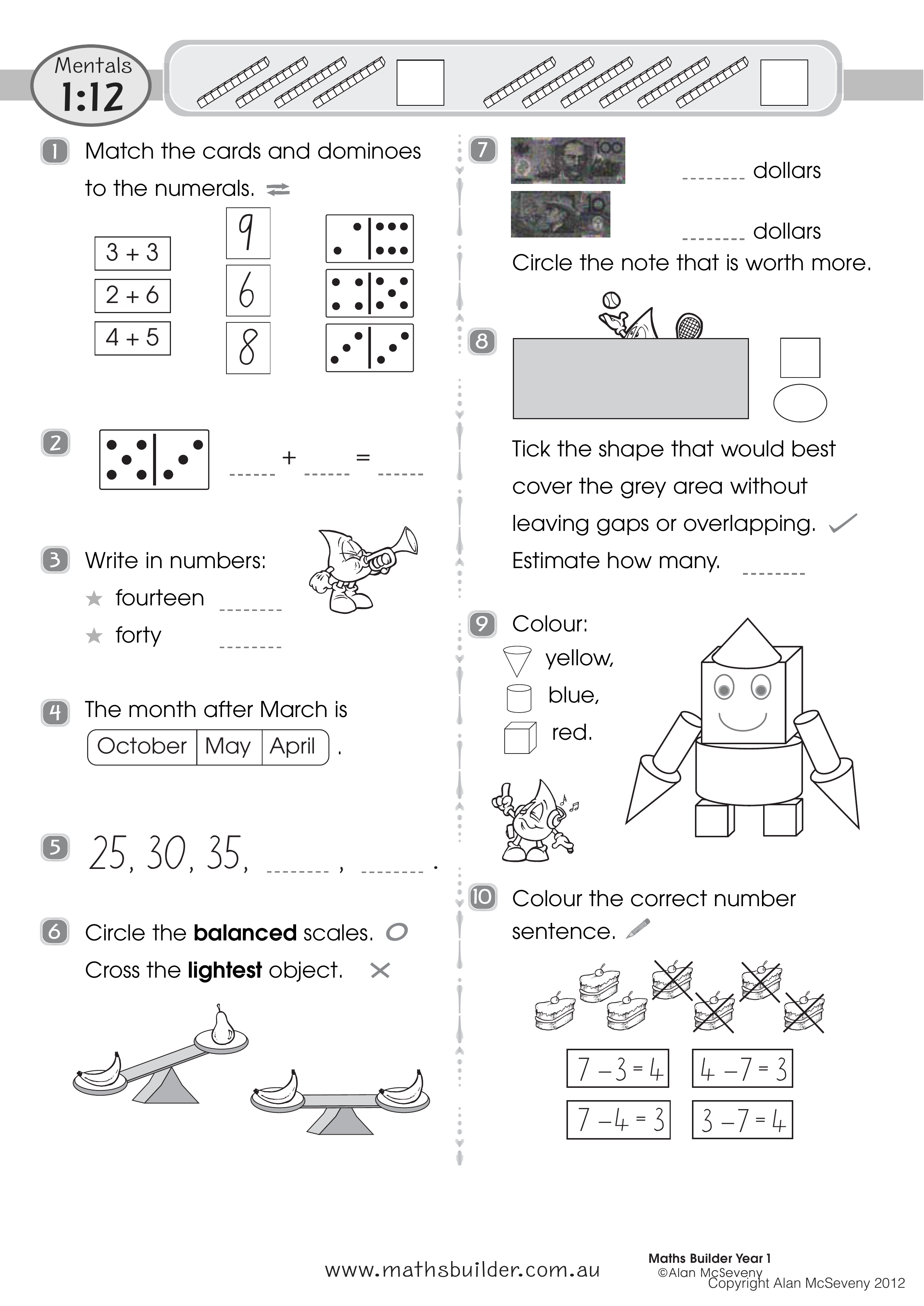 Mentals 1:12 — worksheet preview