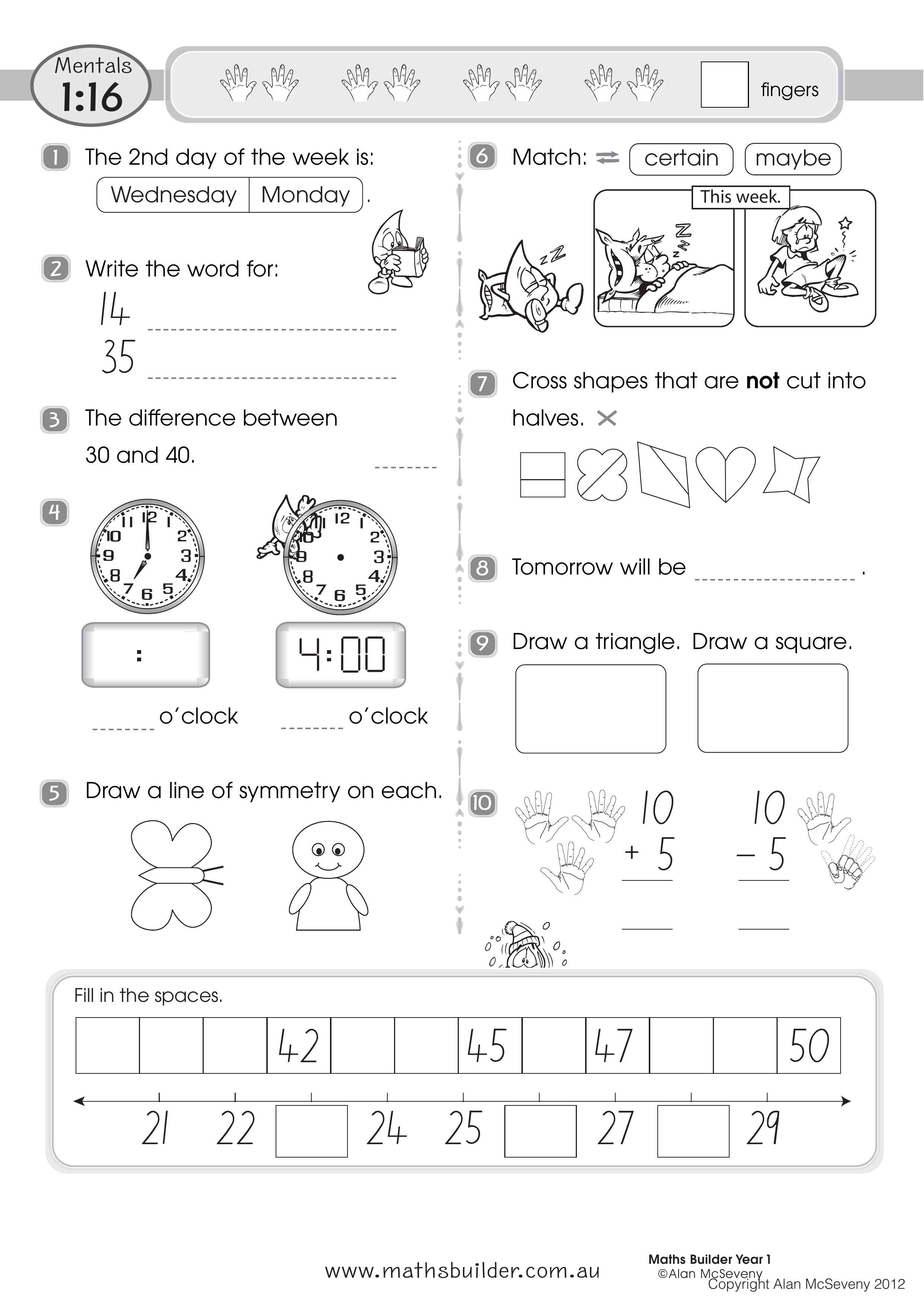 Mentals 1:16 — worksheet preview