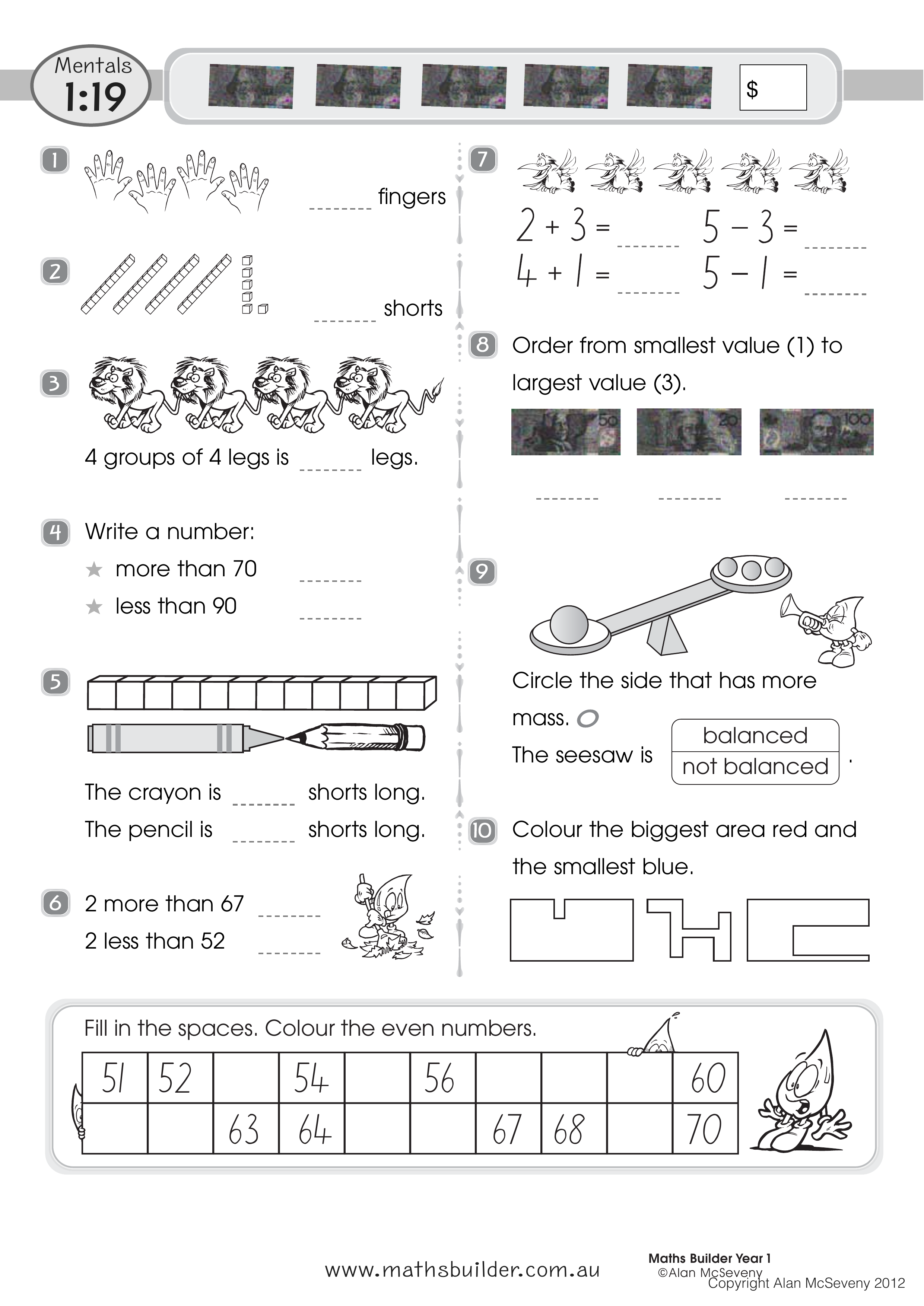 Mentals 1:19 — worksheet preview