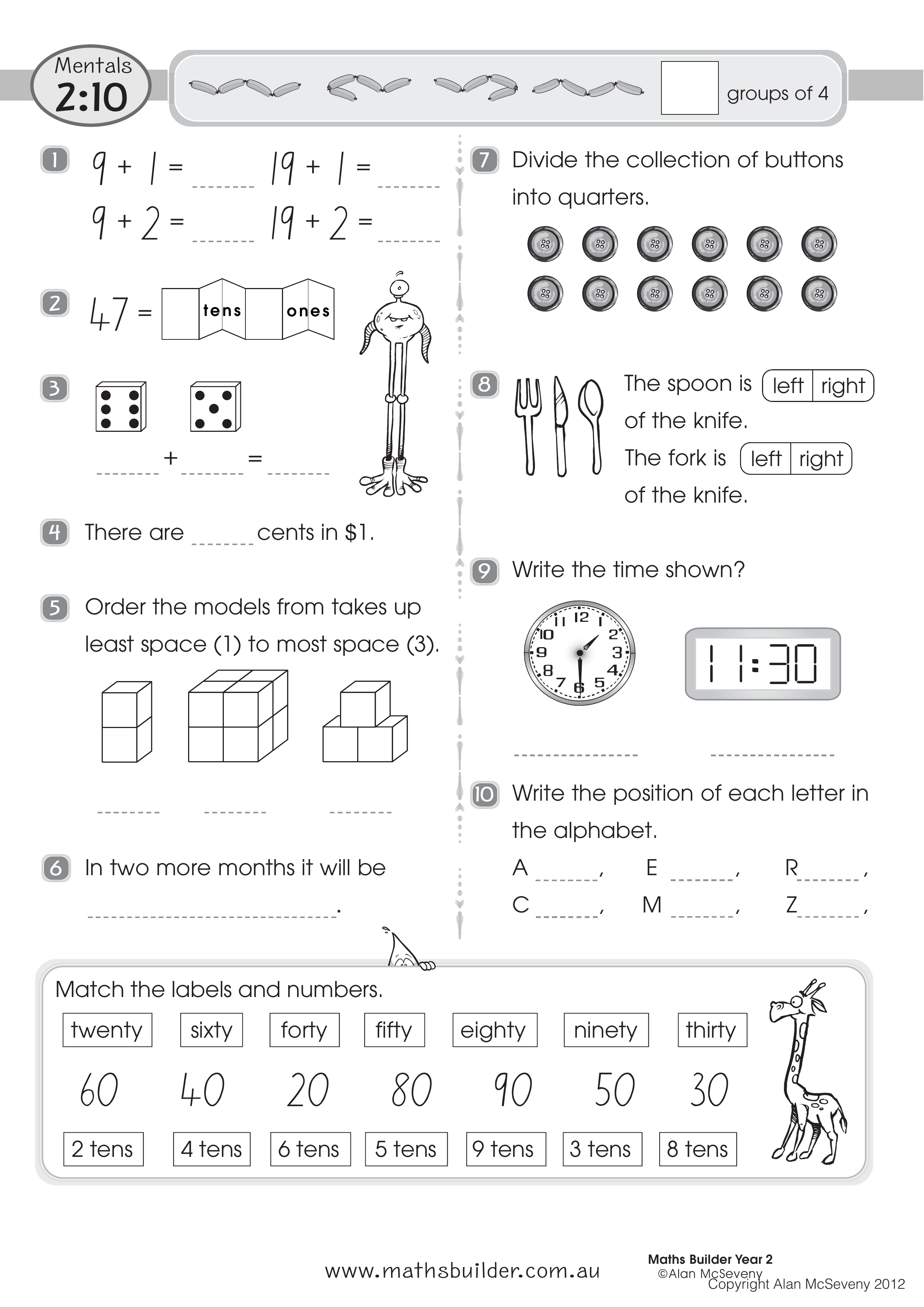 Mentals 2:10 — worksheet preview