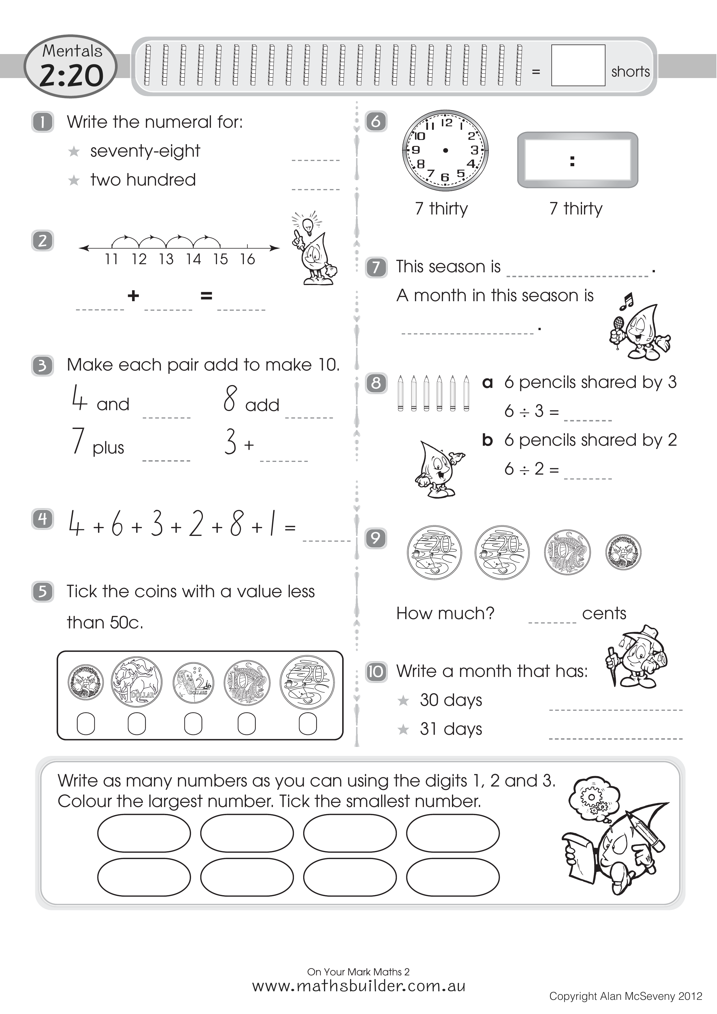 Mentals 2:20 — worksheet preview