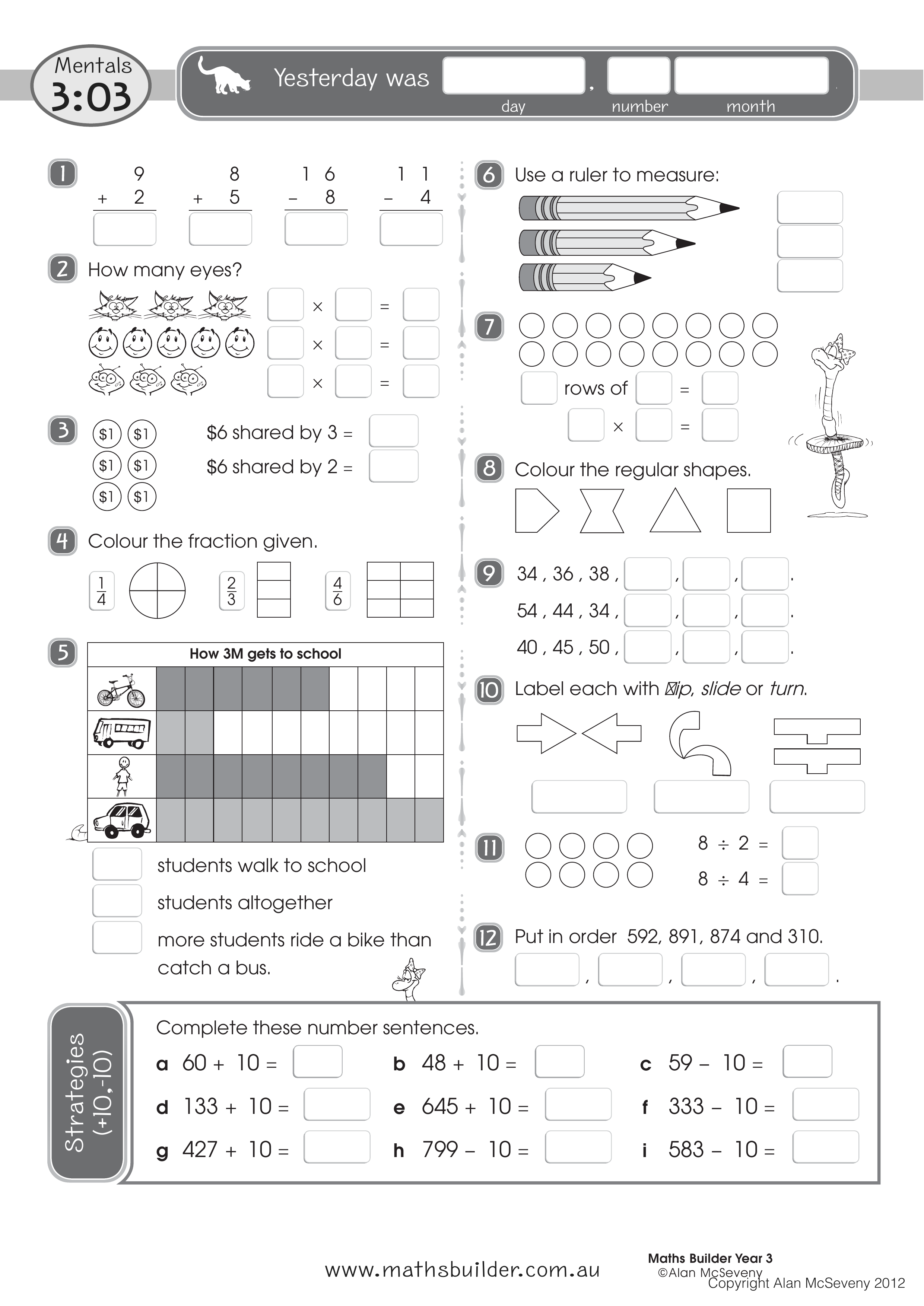 Mentals 3:03 — worksheet preview