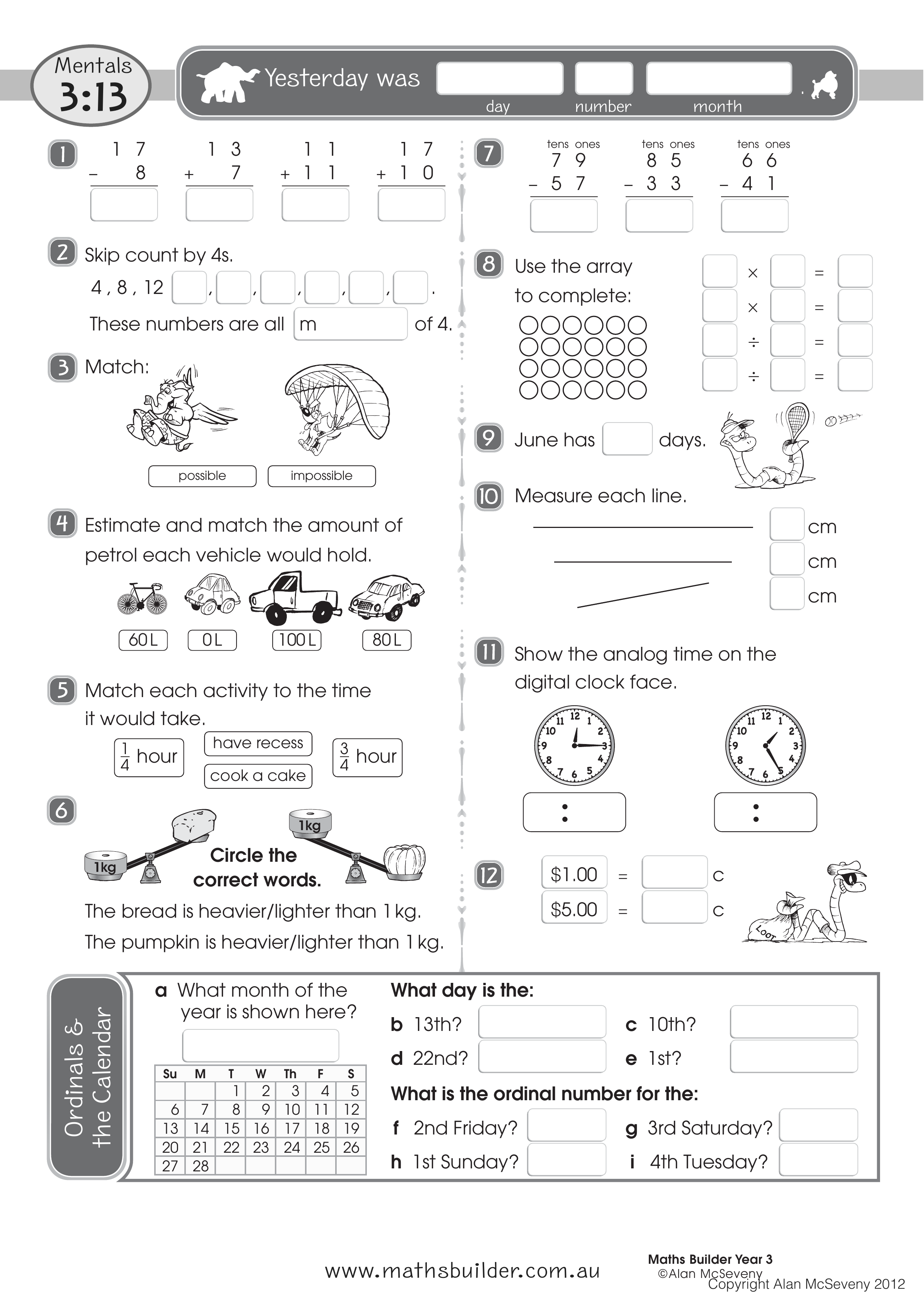 Mentals 3:13 — worksheet preview