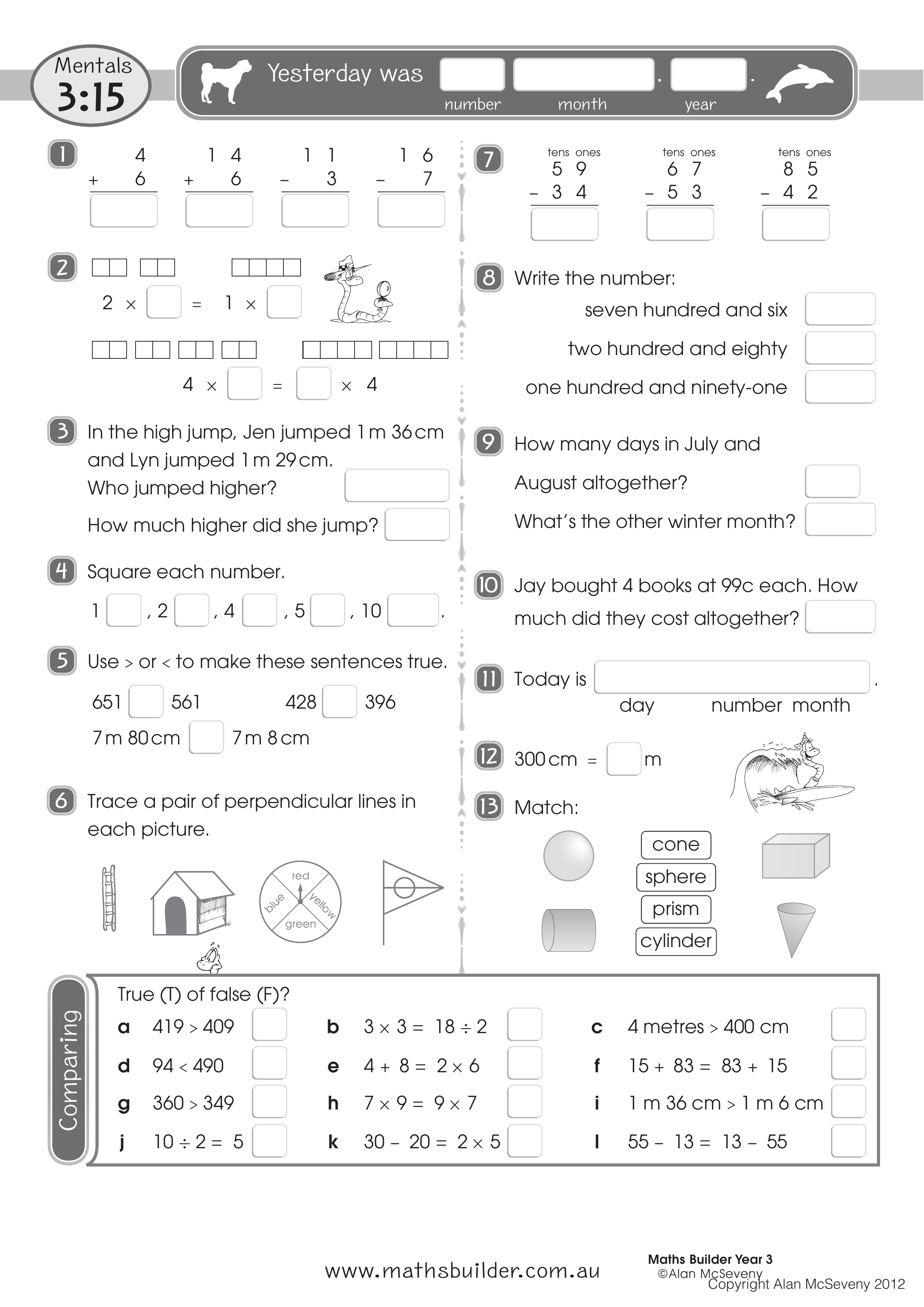 Mentals 3:15 — worksheet preview