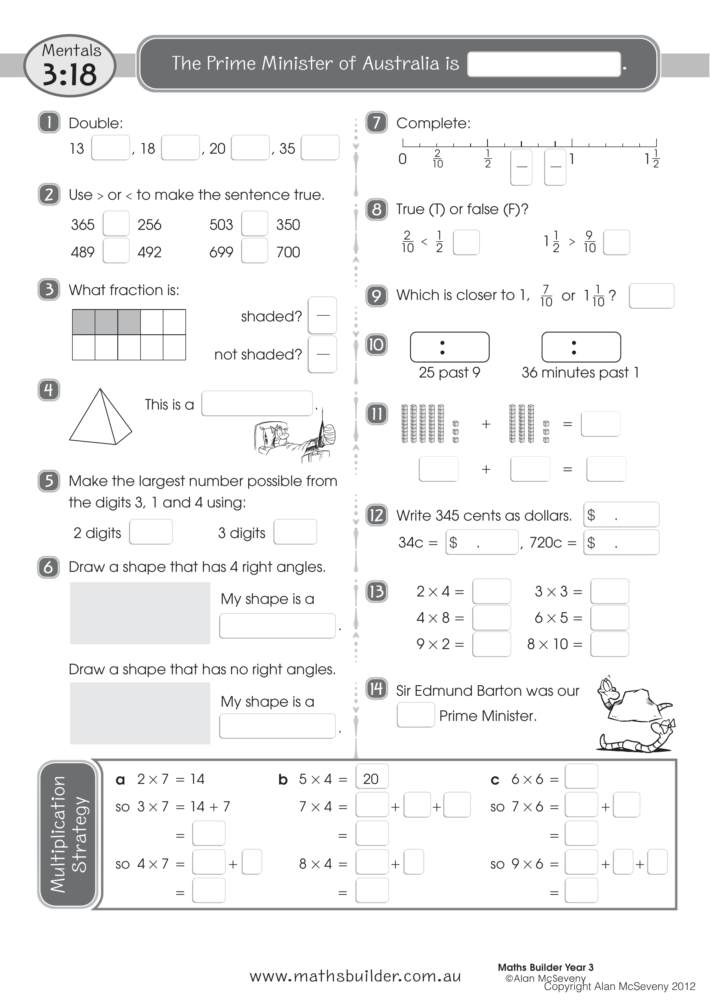 Mentals 3:18 — worksheet preview