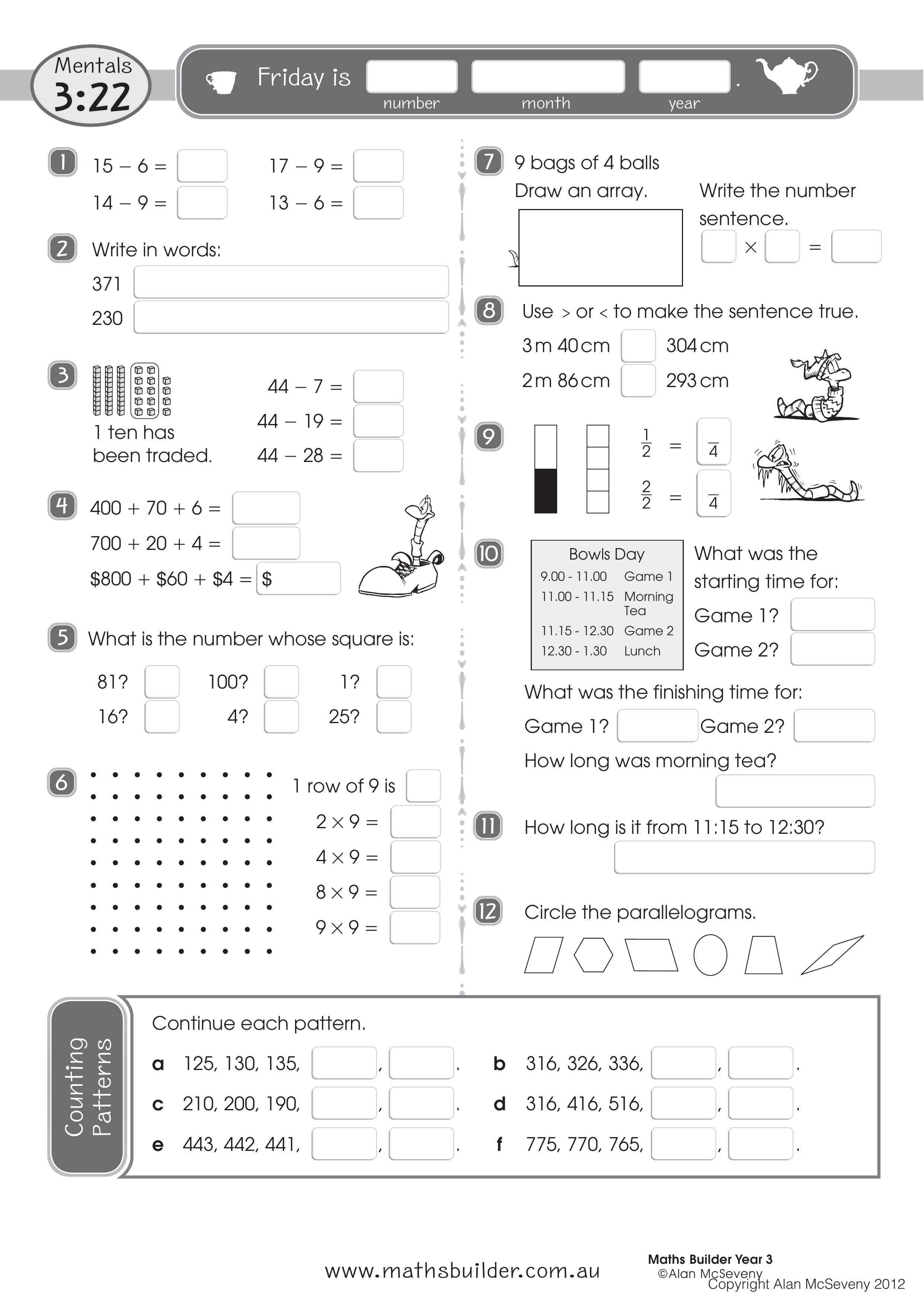Mentals 3:22 — worksheet preview