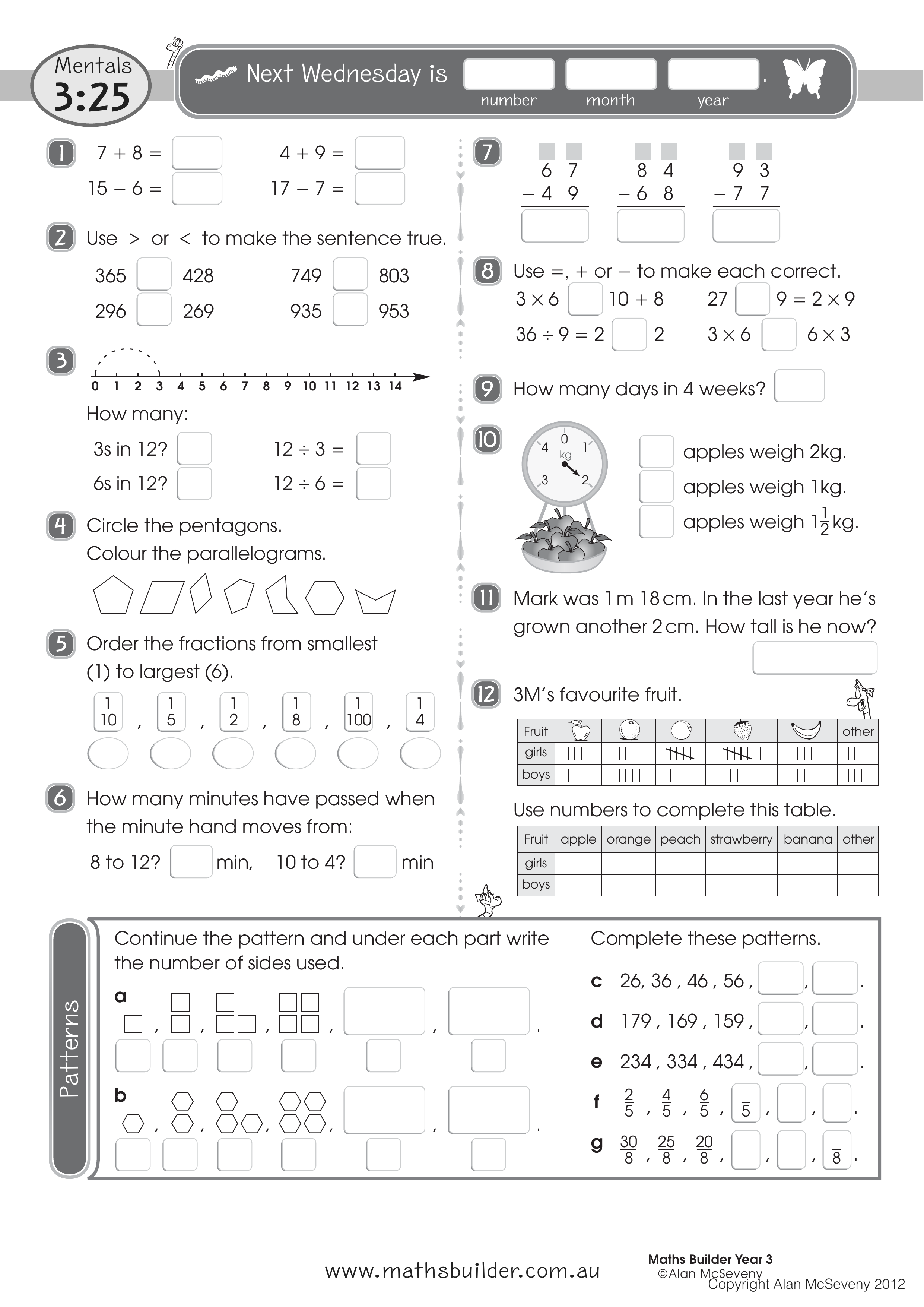 Mentals 3:25 — worksheet preview