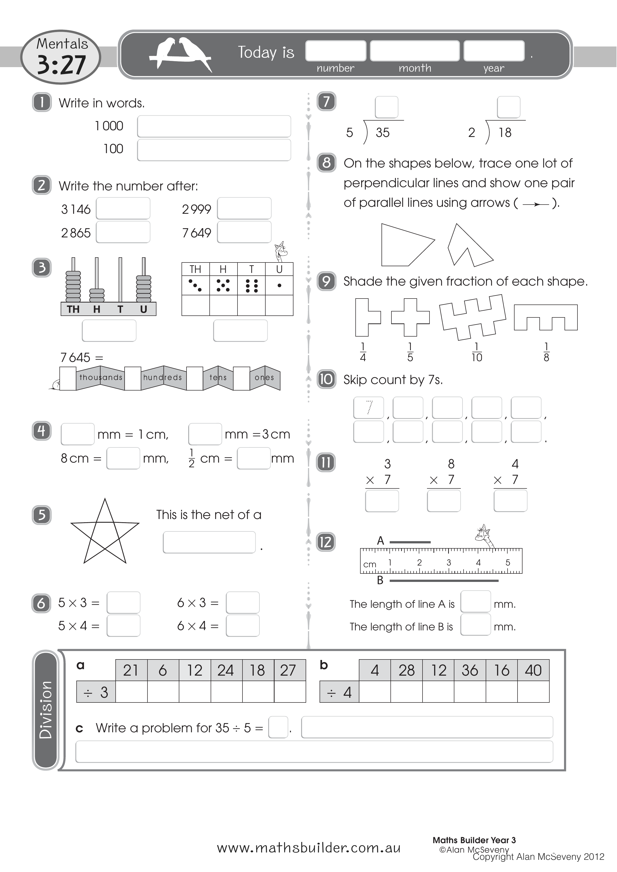 Mentals 3:27 — worksheet preview