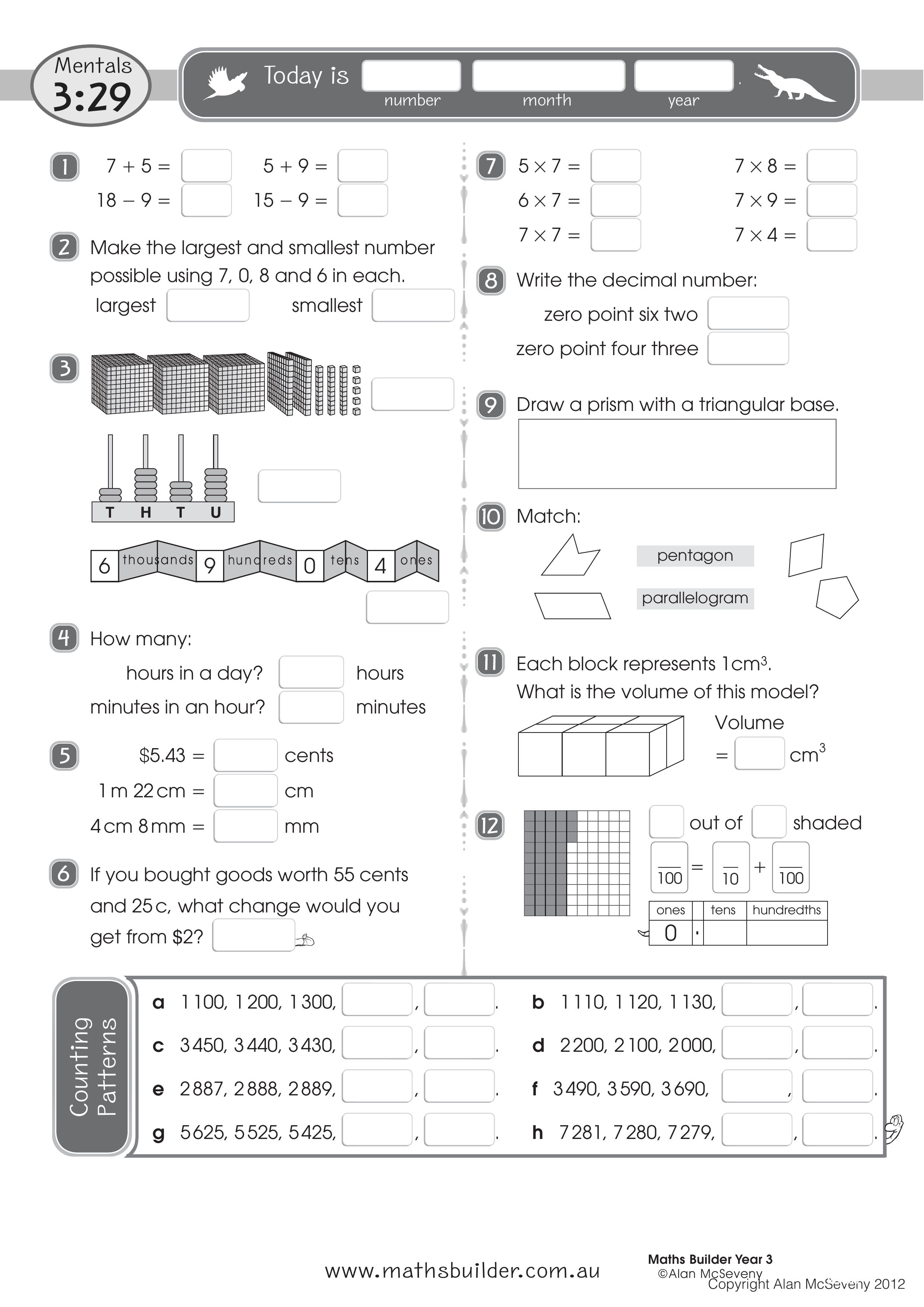 Mentals 3:29 — worksheet preview