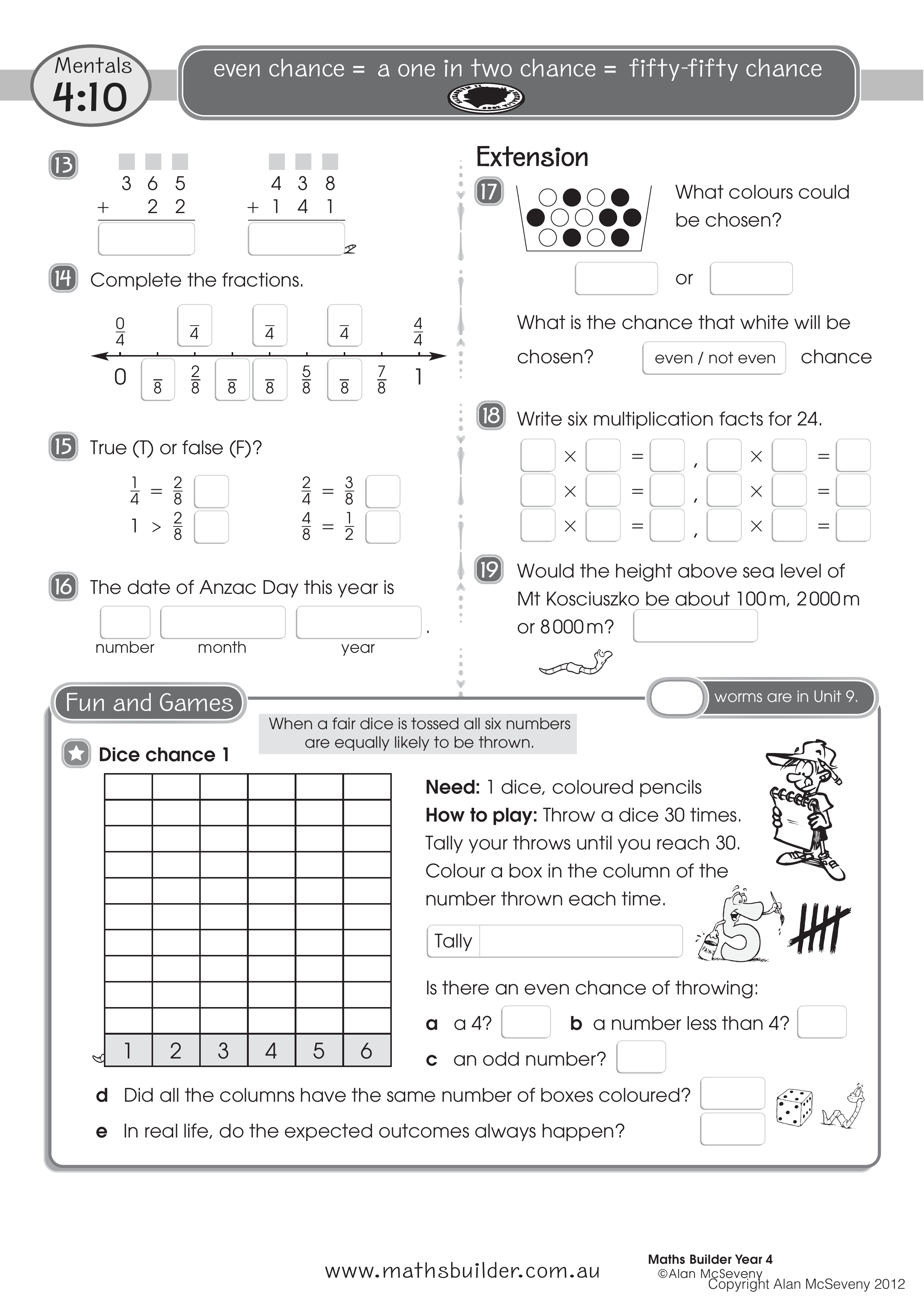 Mentals 4:10 — worksheet preview