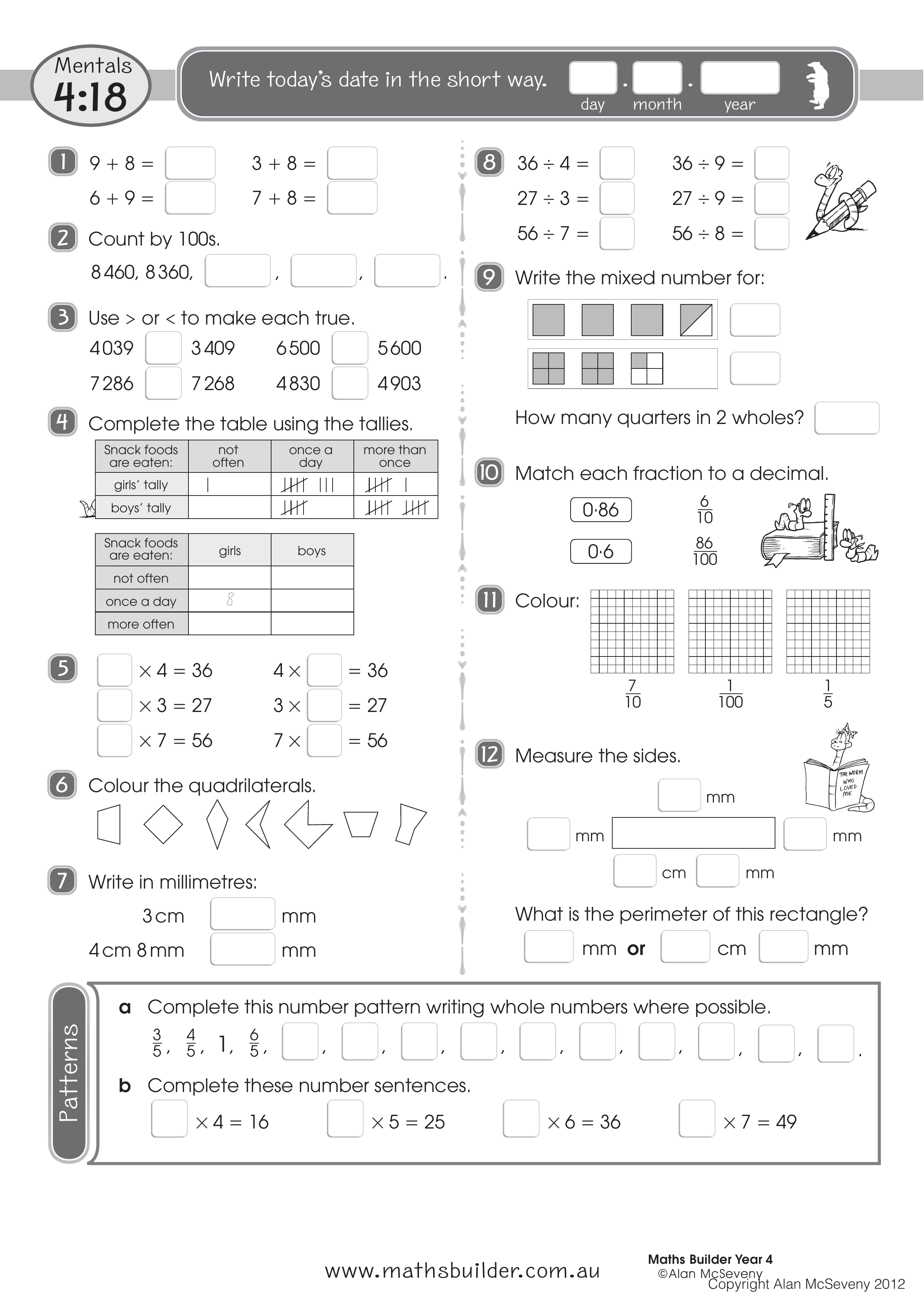 Mentals 4:18 — worksheet preview