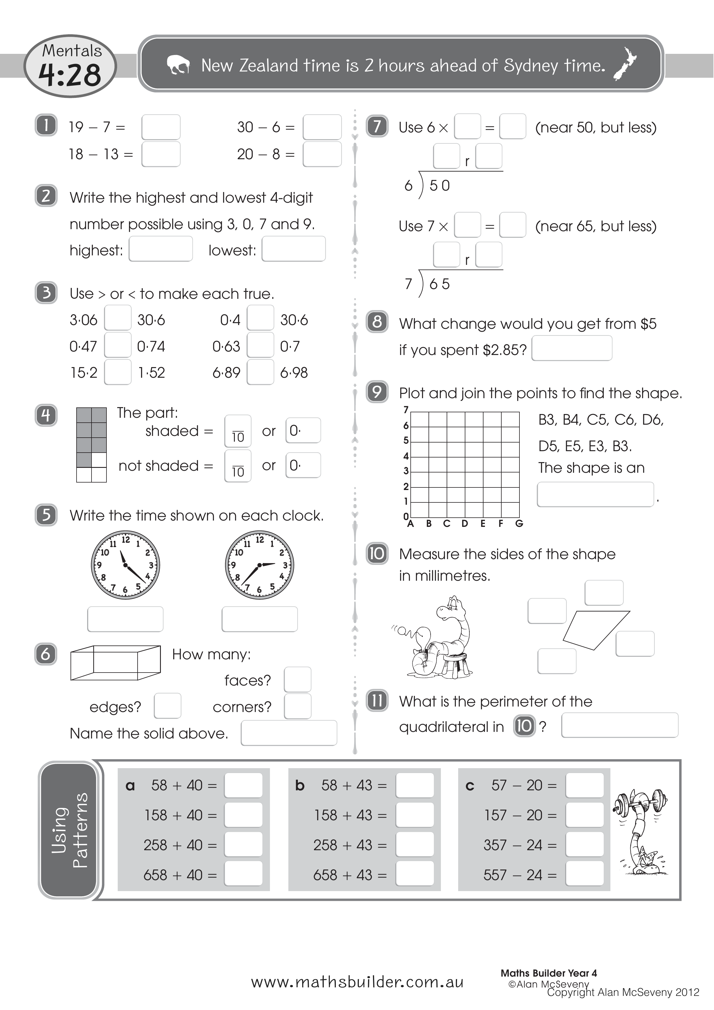 Mentals 4:28 — worksheet preview