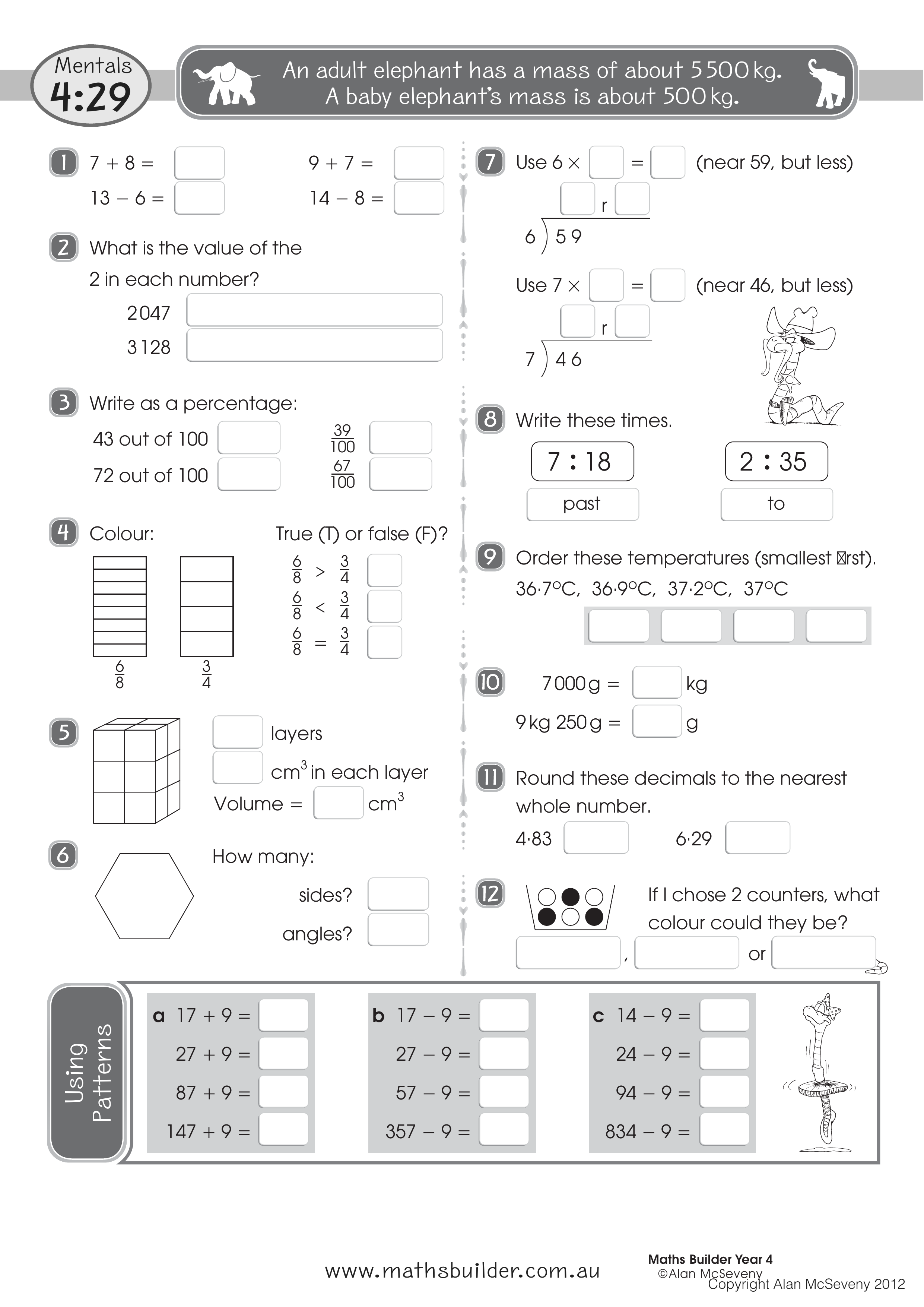 Mentals 4:29 — worksheet preview