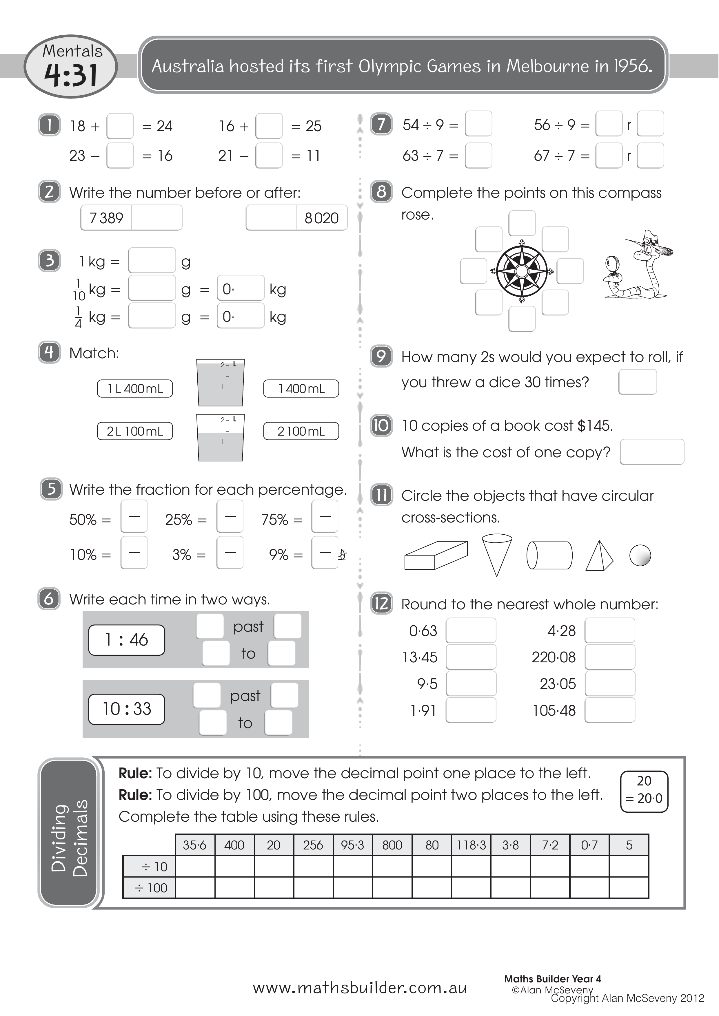 Mentals 4:31 — worksheet preview