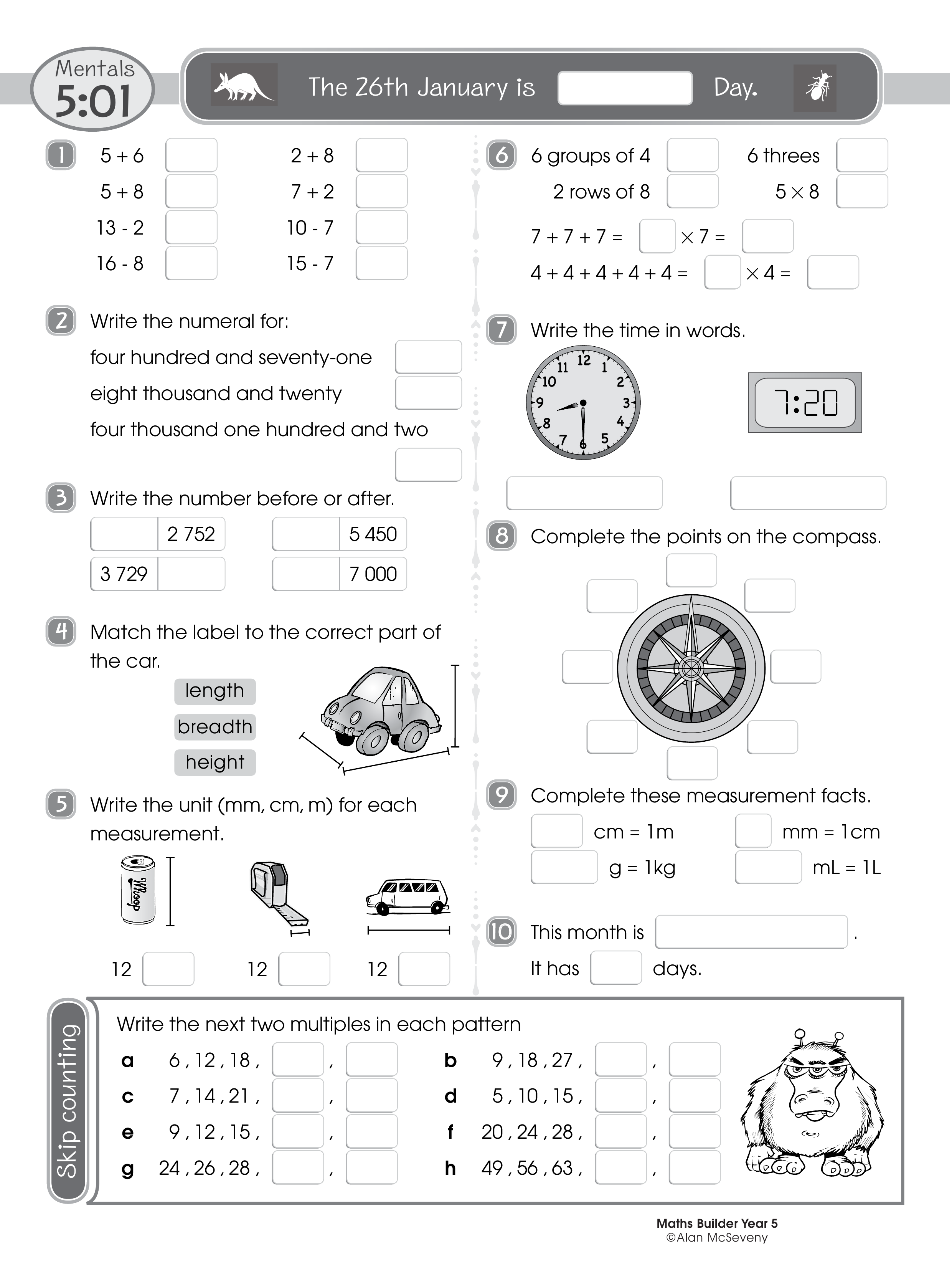 Mentals 5:01 — worksheet preview