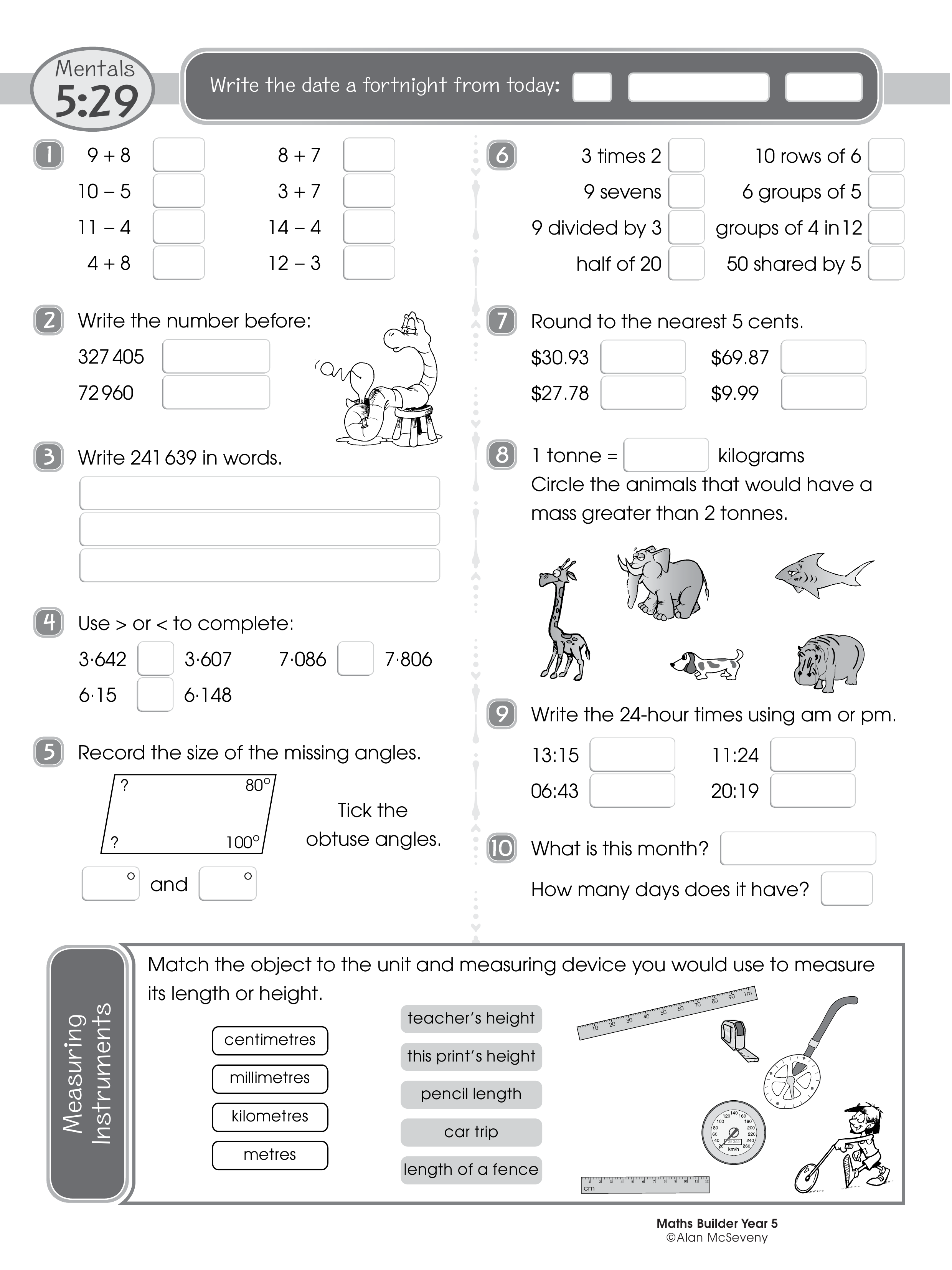 Mentals 5:29 — worksheet preview