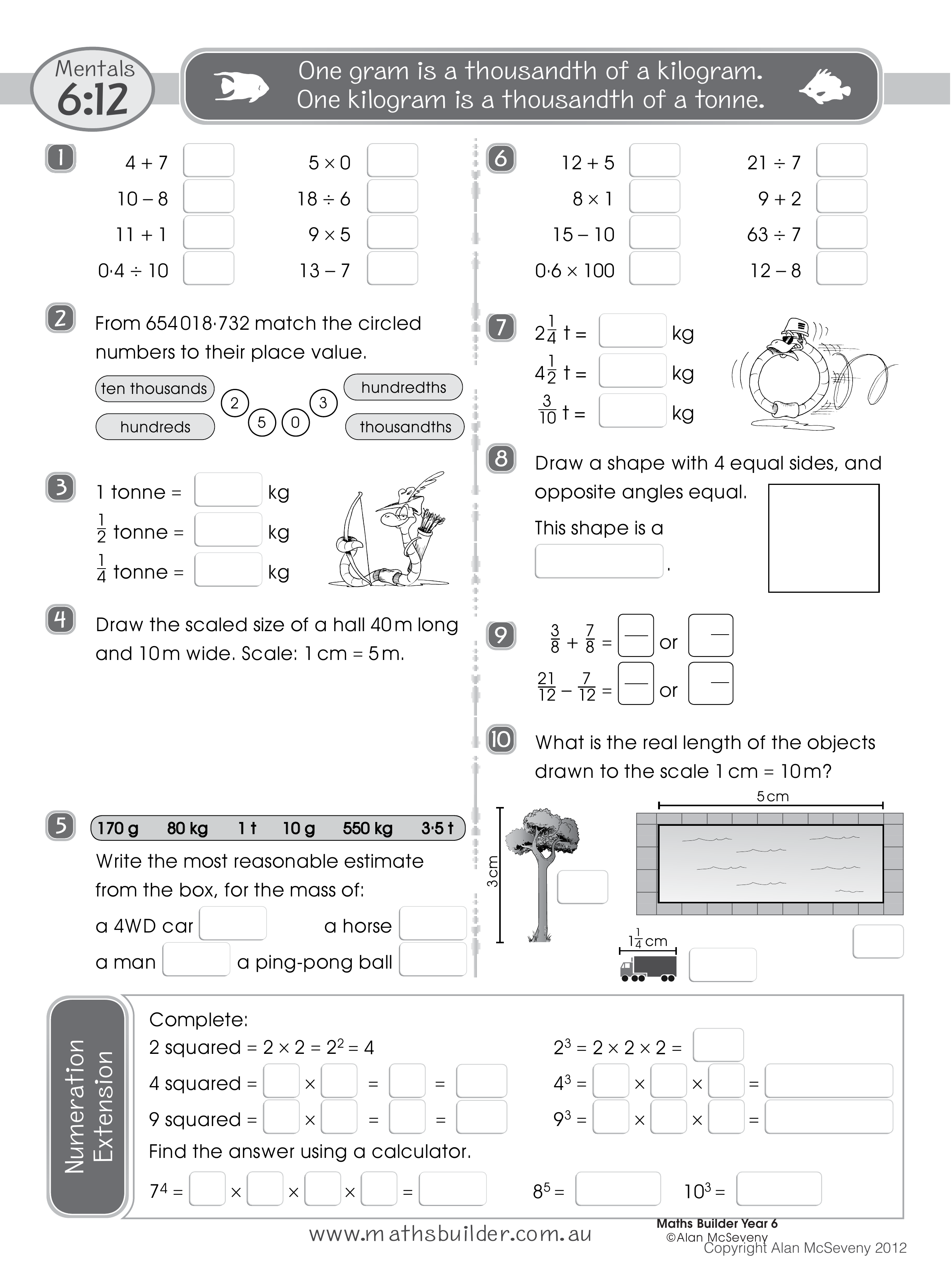 Mentals 6:12 — worksheet preview