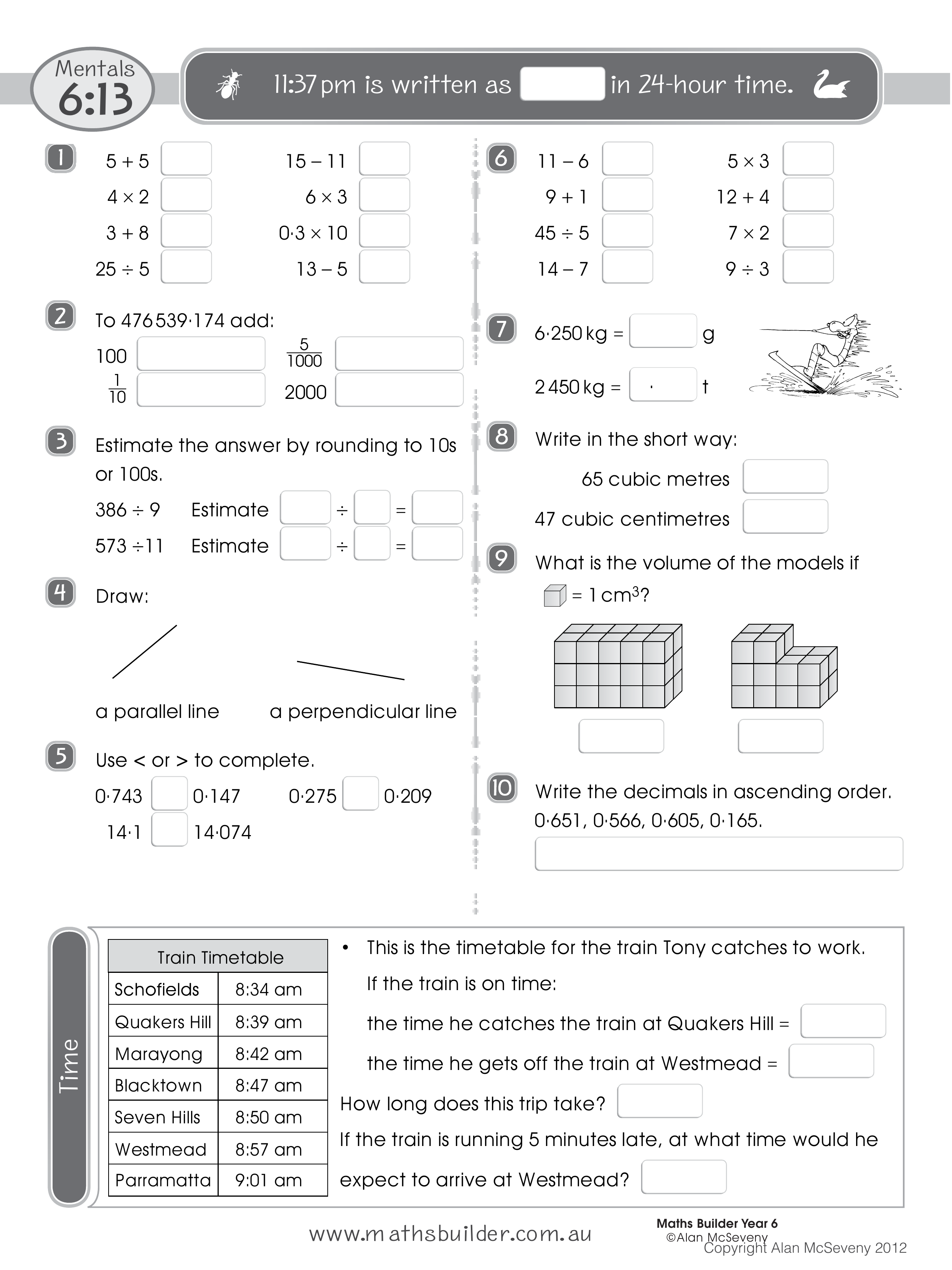 Mentals 6:13 — worksheet preview