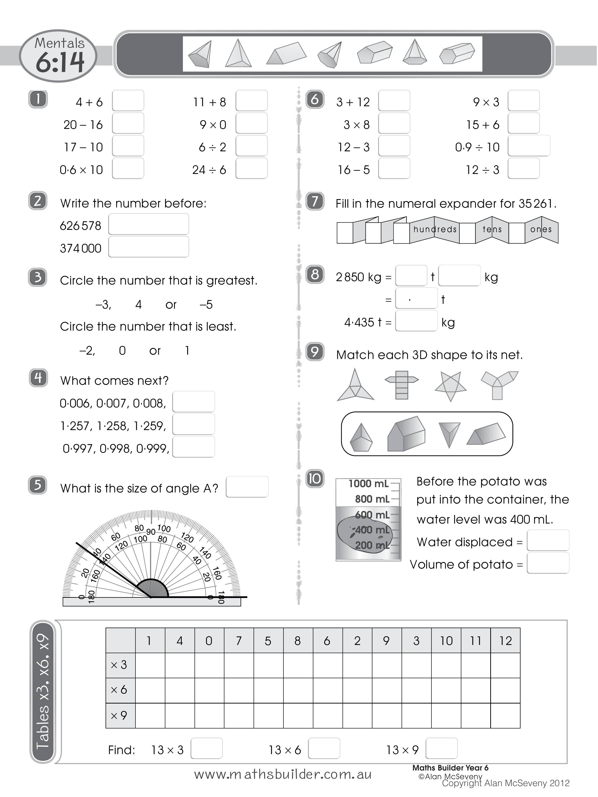 Mentals 6:14 — worksheet preview