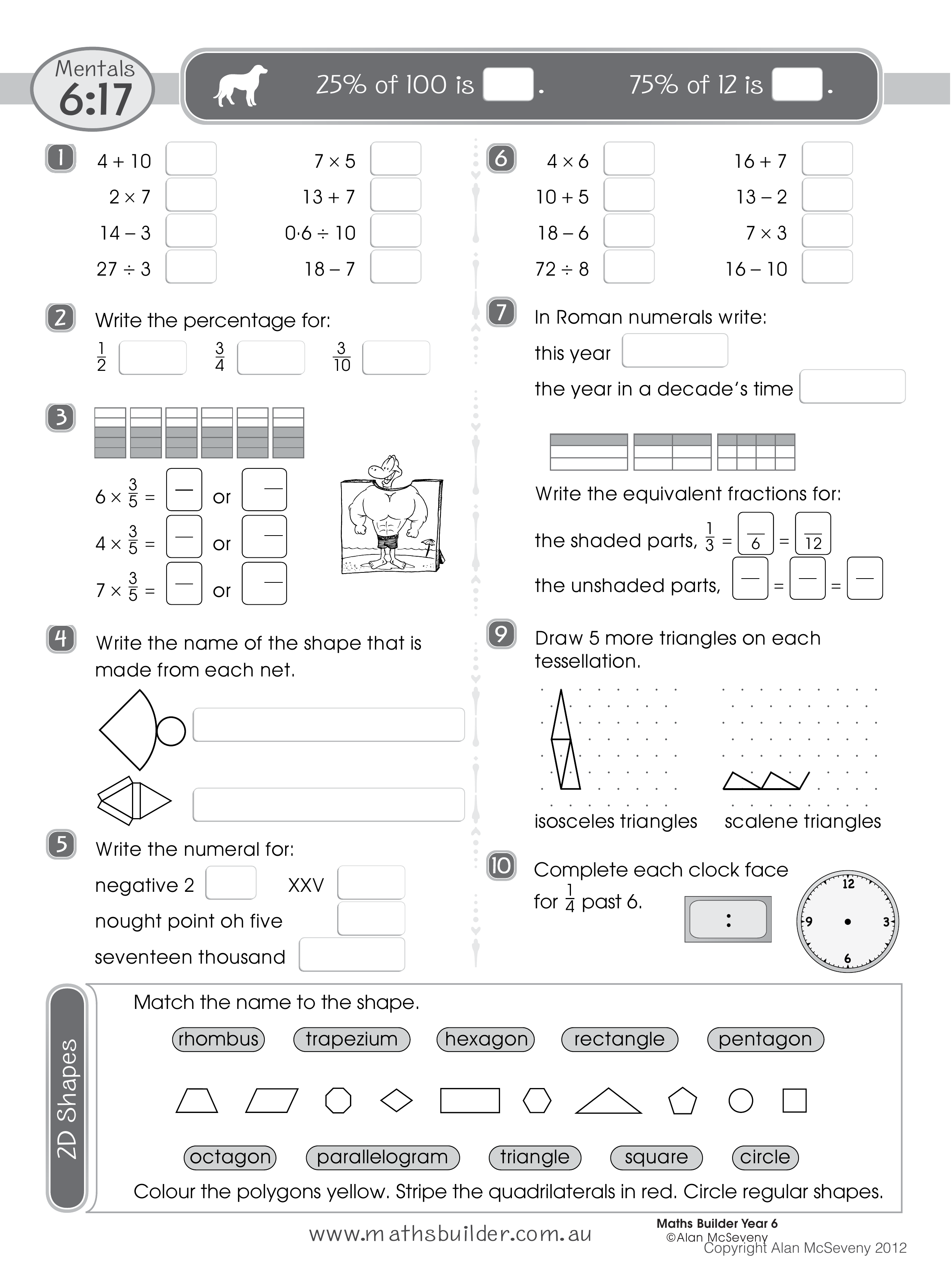 Mentals 6:17 — worksheet preview