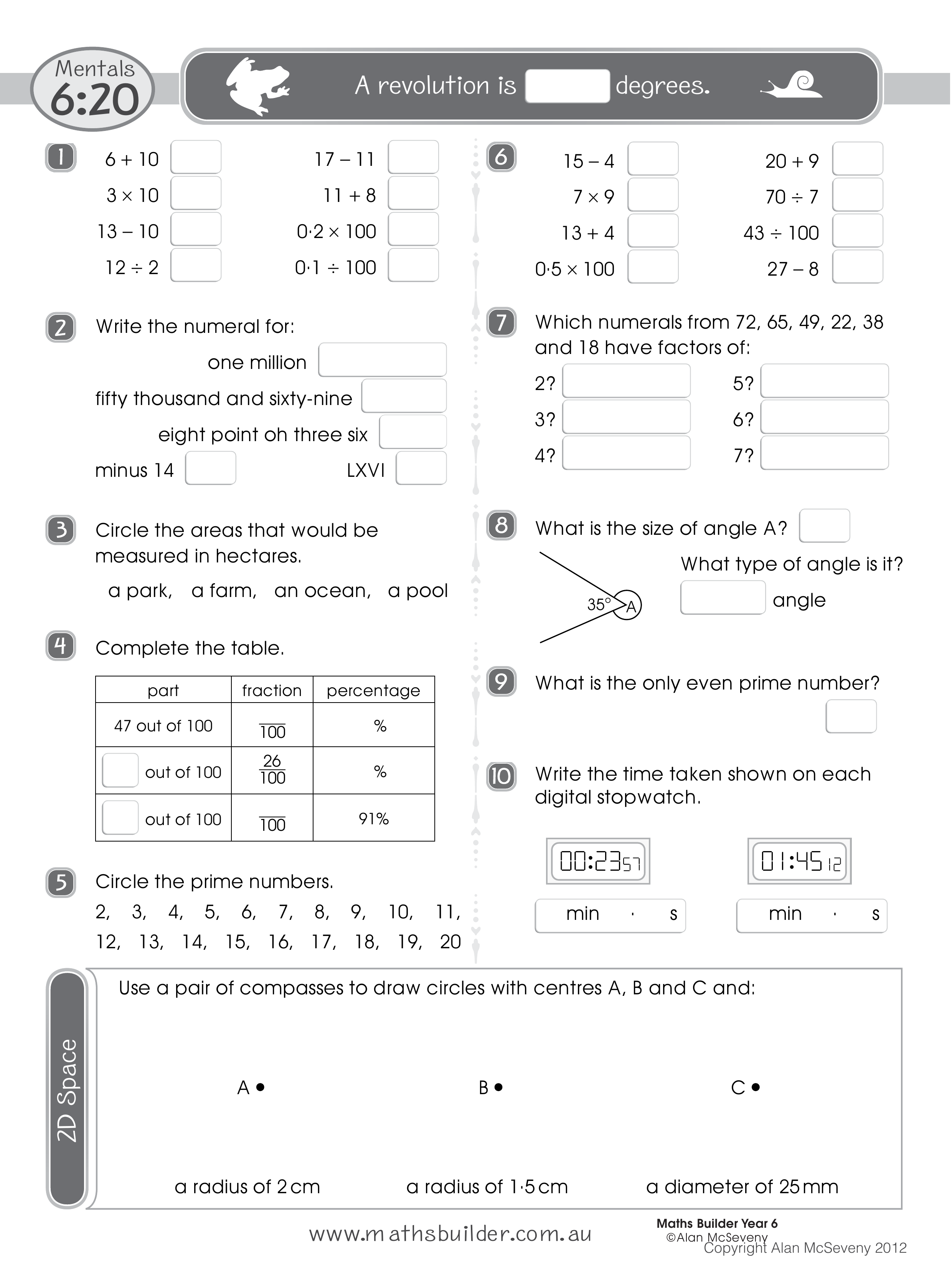 Mentals 6:20 — worksheet preview