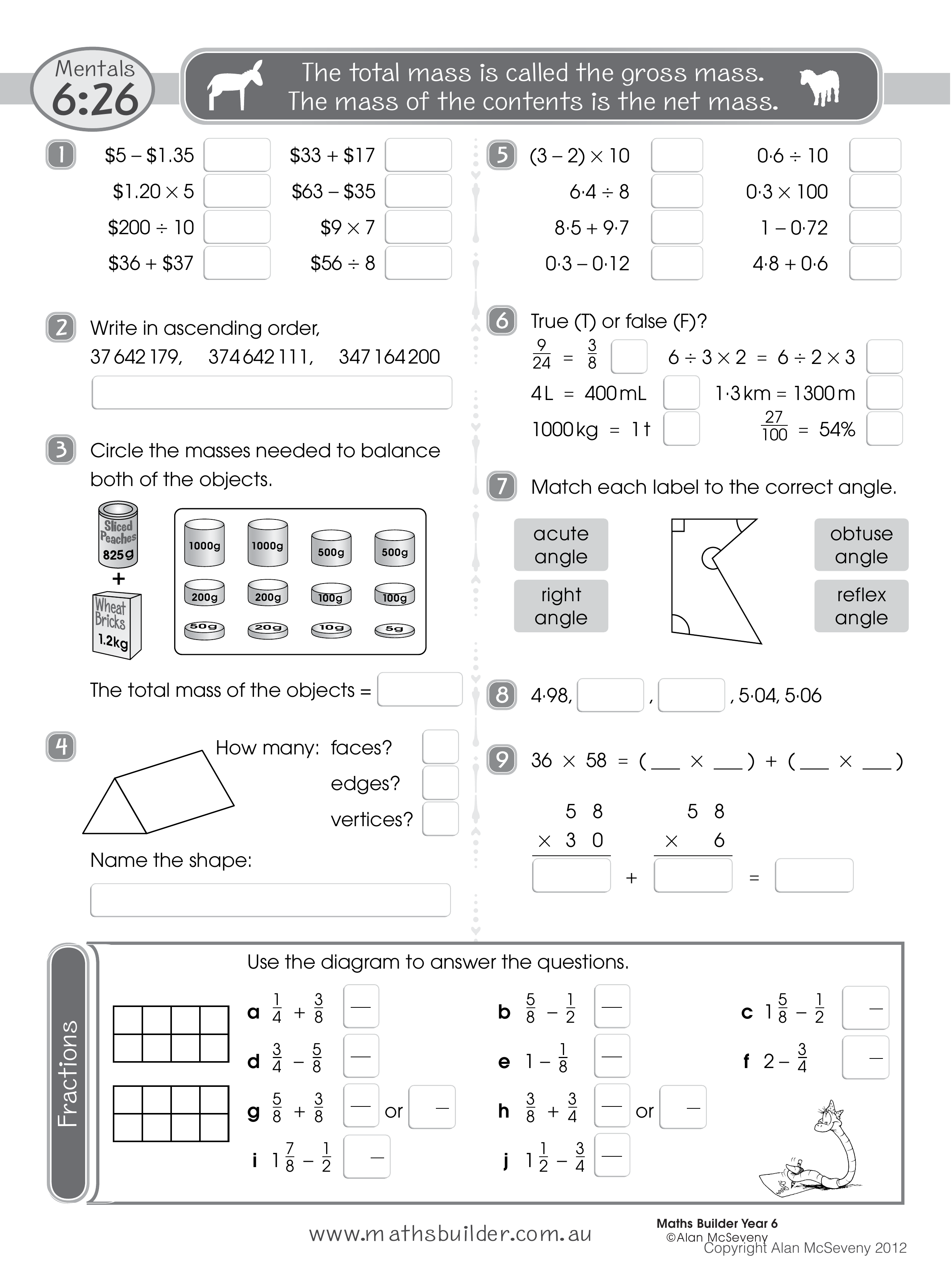 Mentals 6:26 — worksheet preview