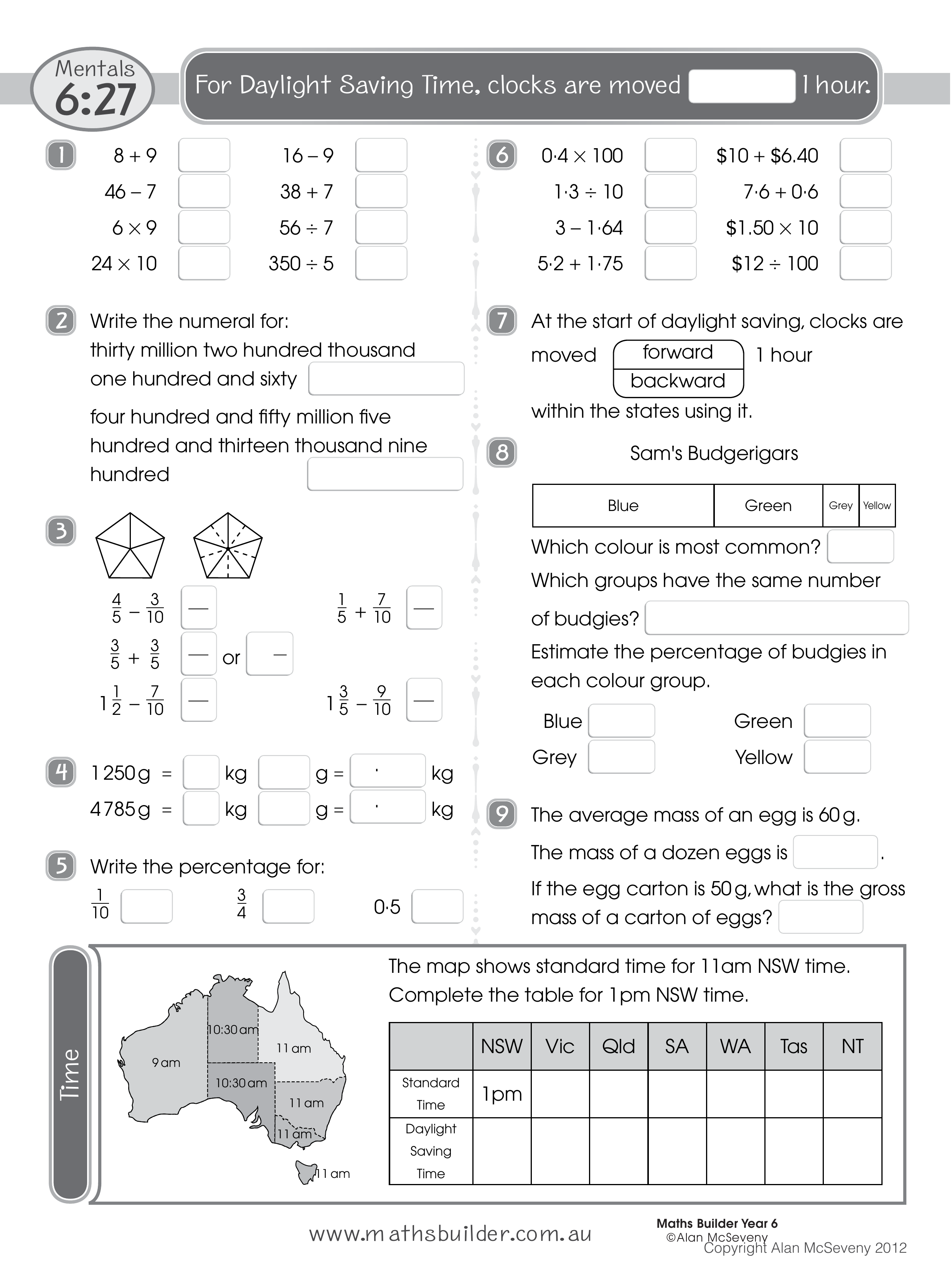 Mentals 6:27 — worksheet preview