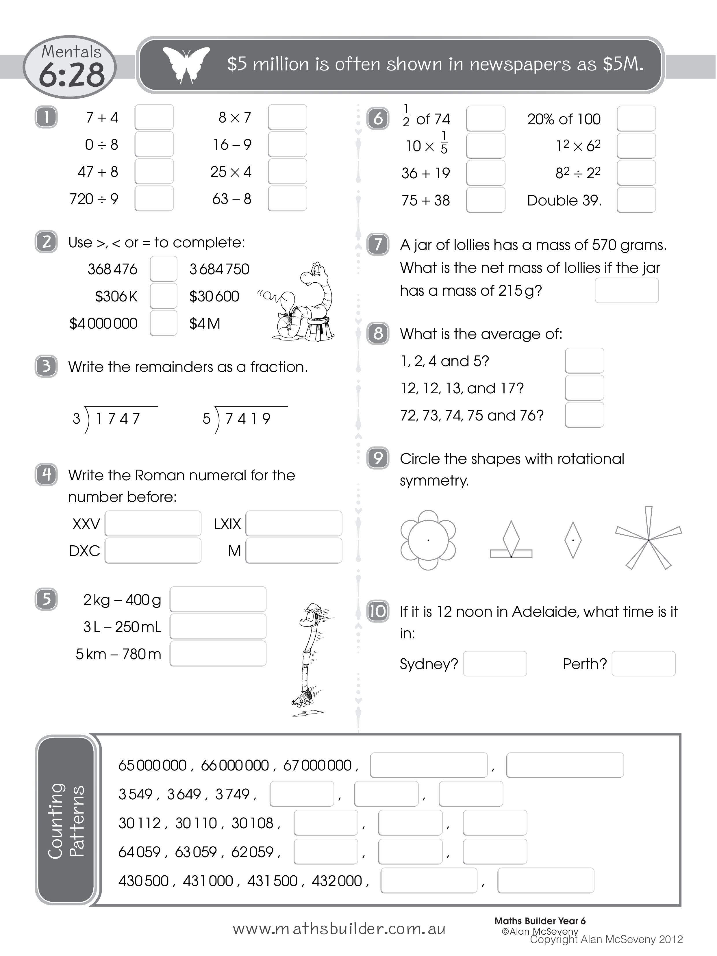 Mentals 6:28 — worksheet preview