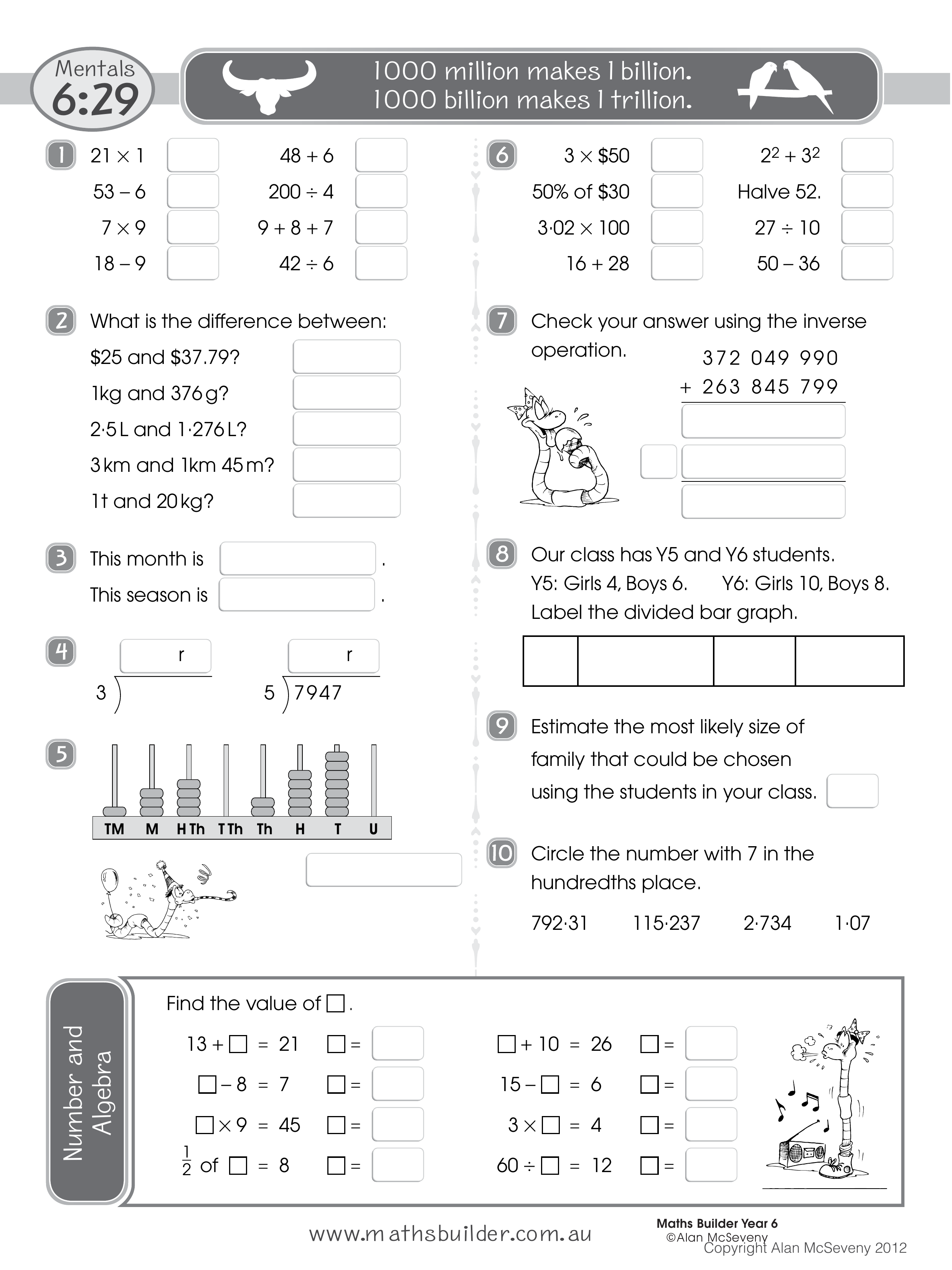 Mentals 6:29 — worksheet preview
