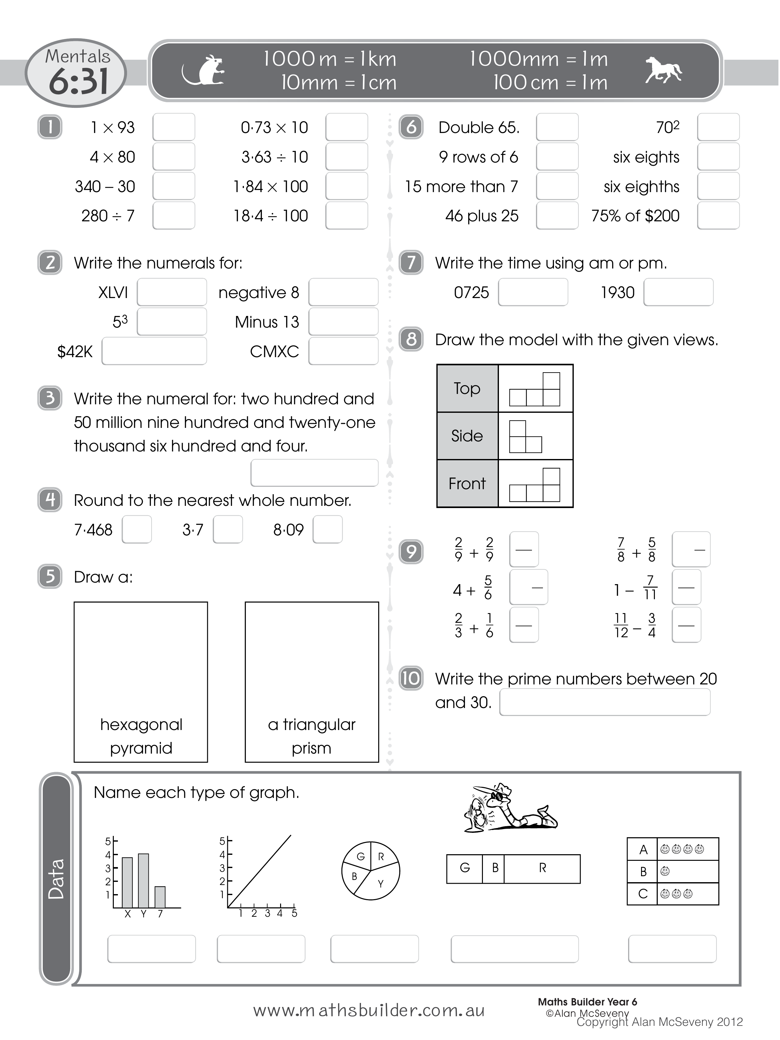 Mentals 6:31 — worksheet preview