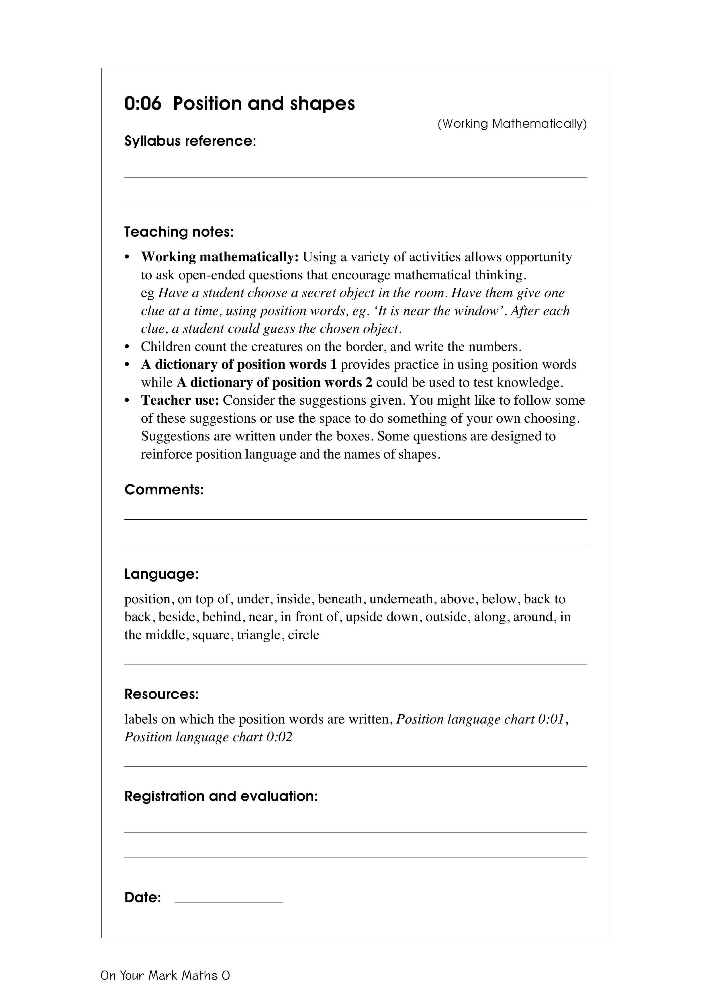 Position and shapes — worksheet preview