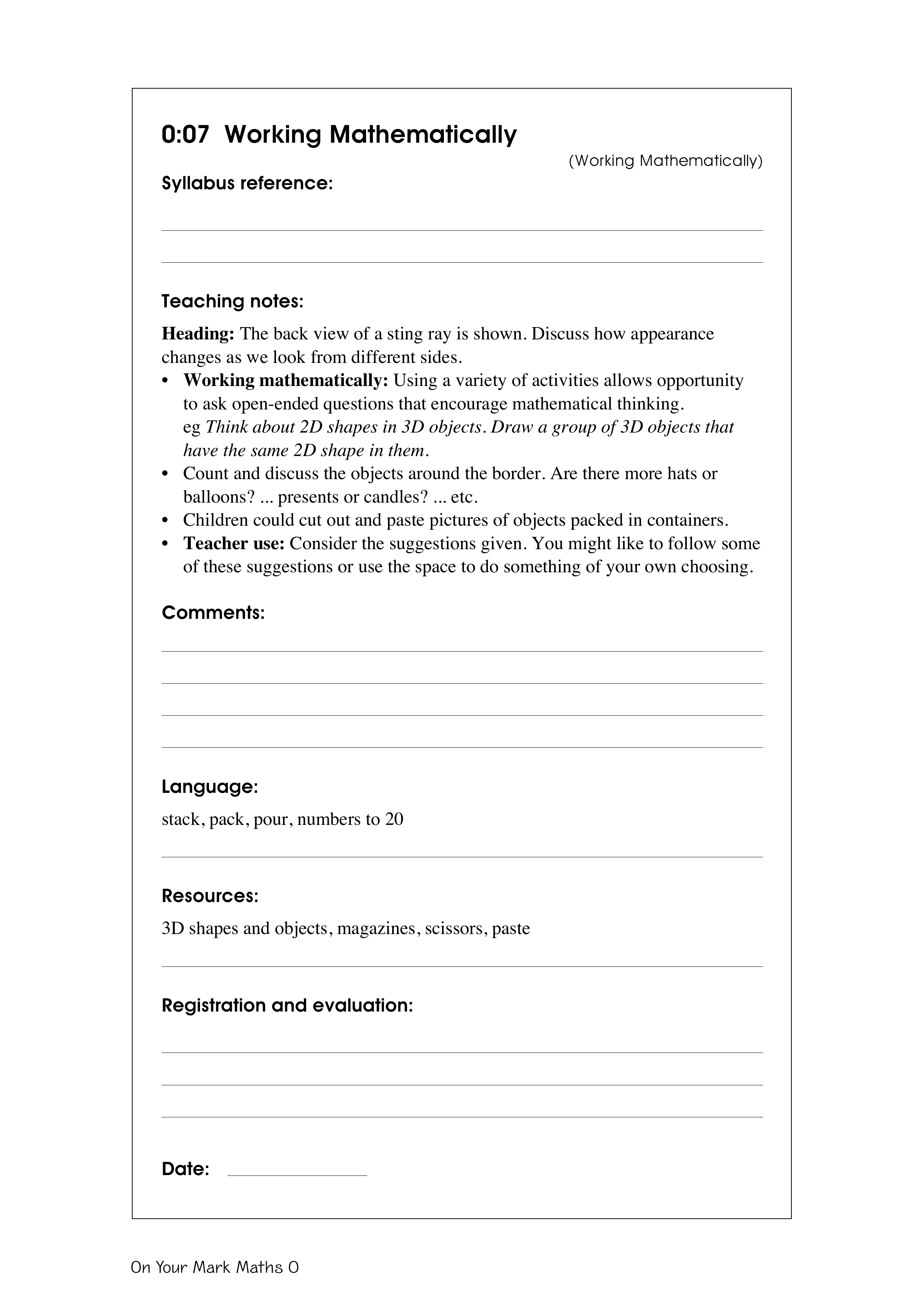 Working mathematically — worksheet preview