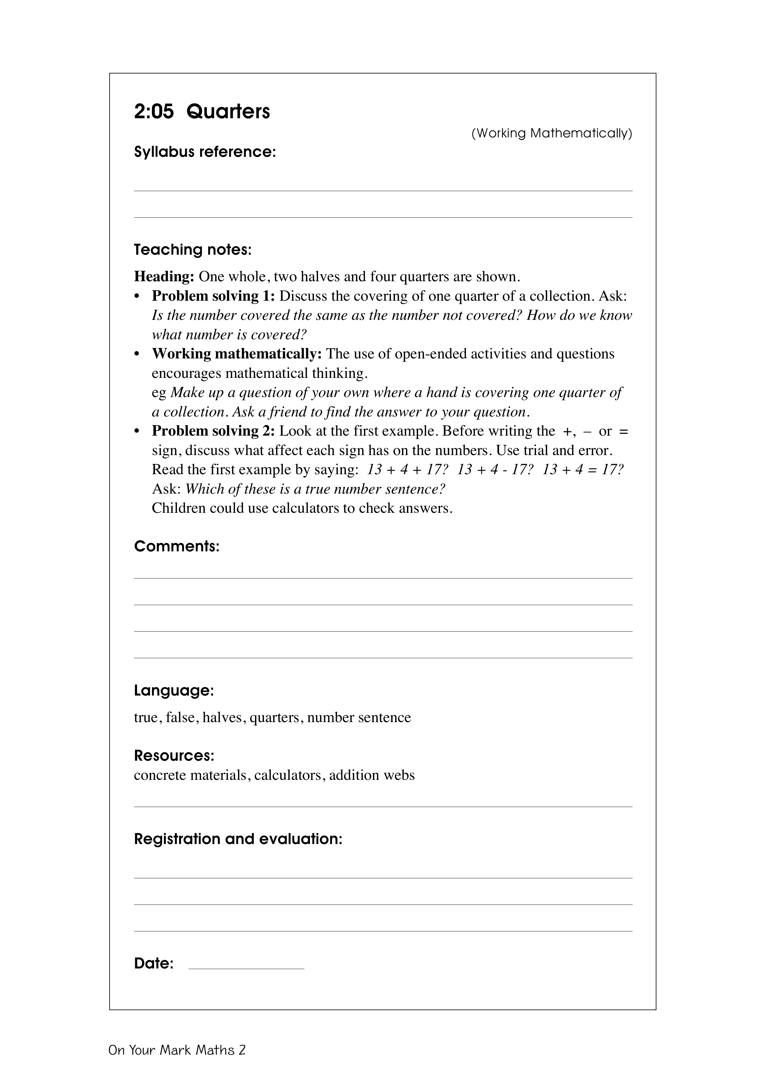 Quarters — worksheet preview