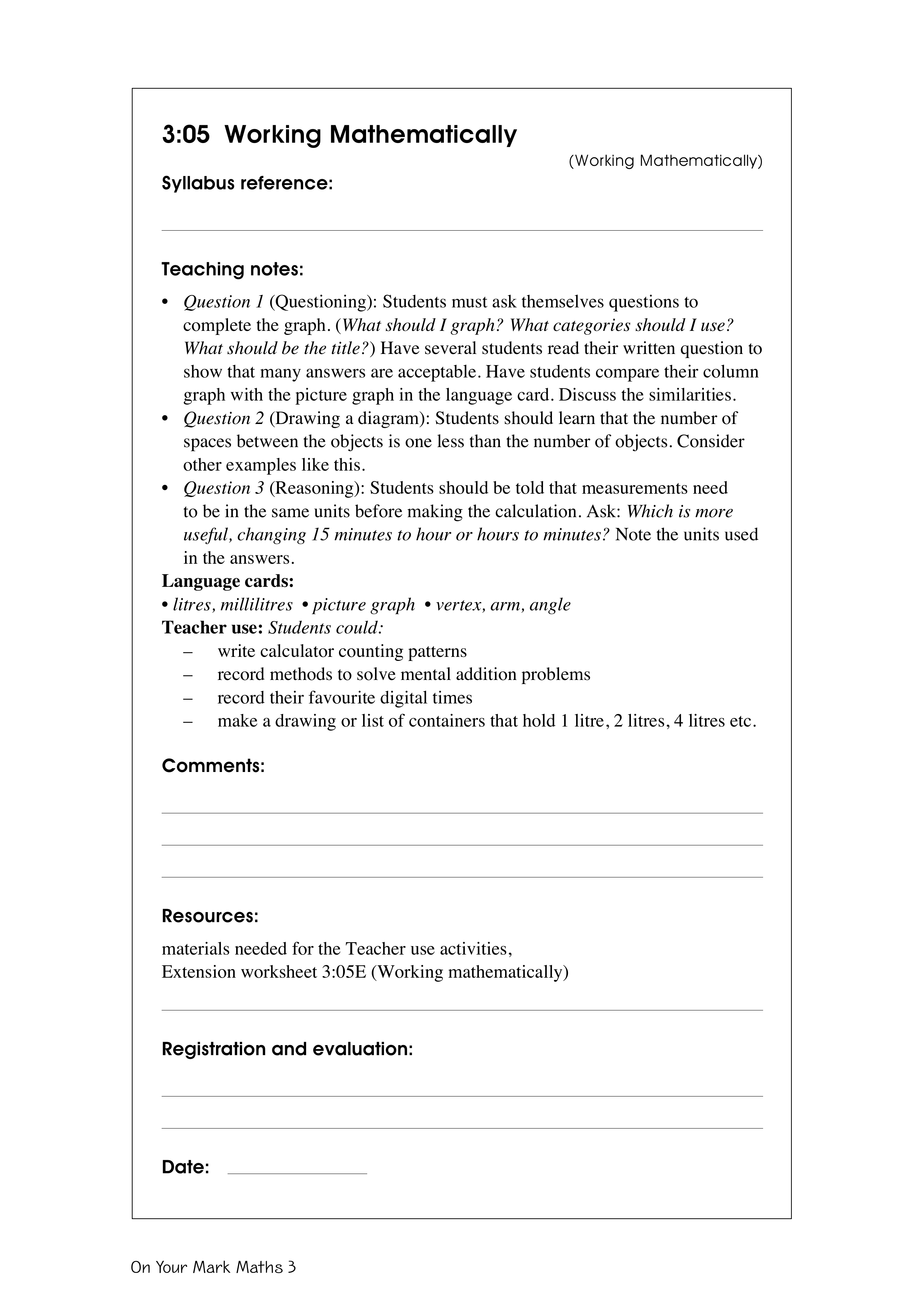 Working mathematically — worksheet preview